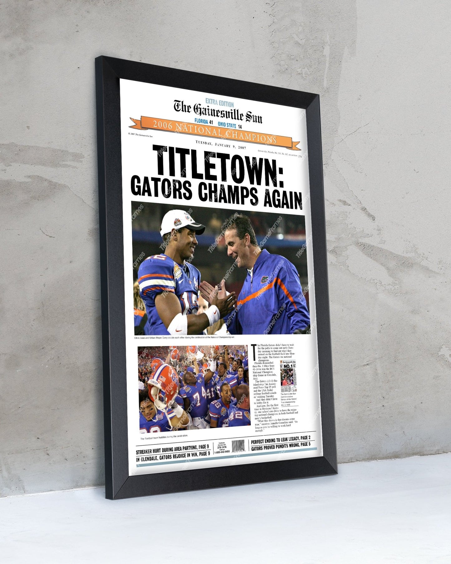 2006 Florida Gators NCAA College Football National Champions Framed Front Page Newspaper Print - Title Game Frames