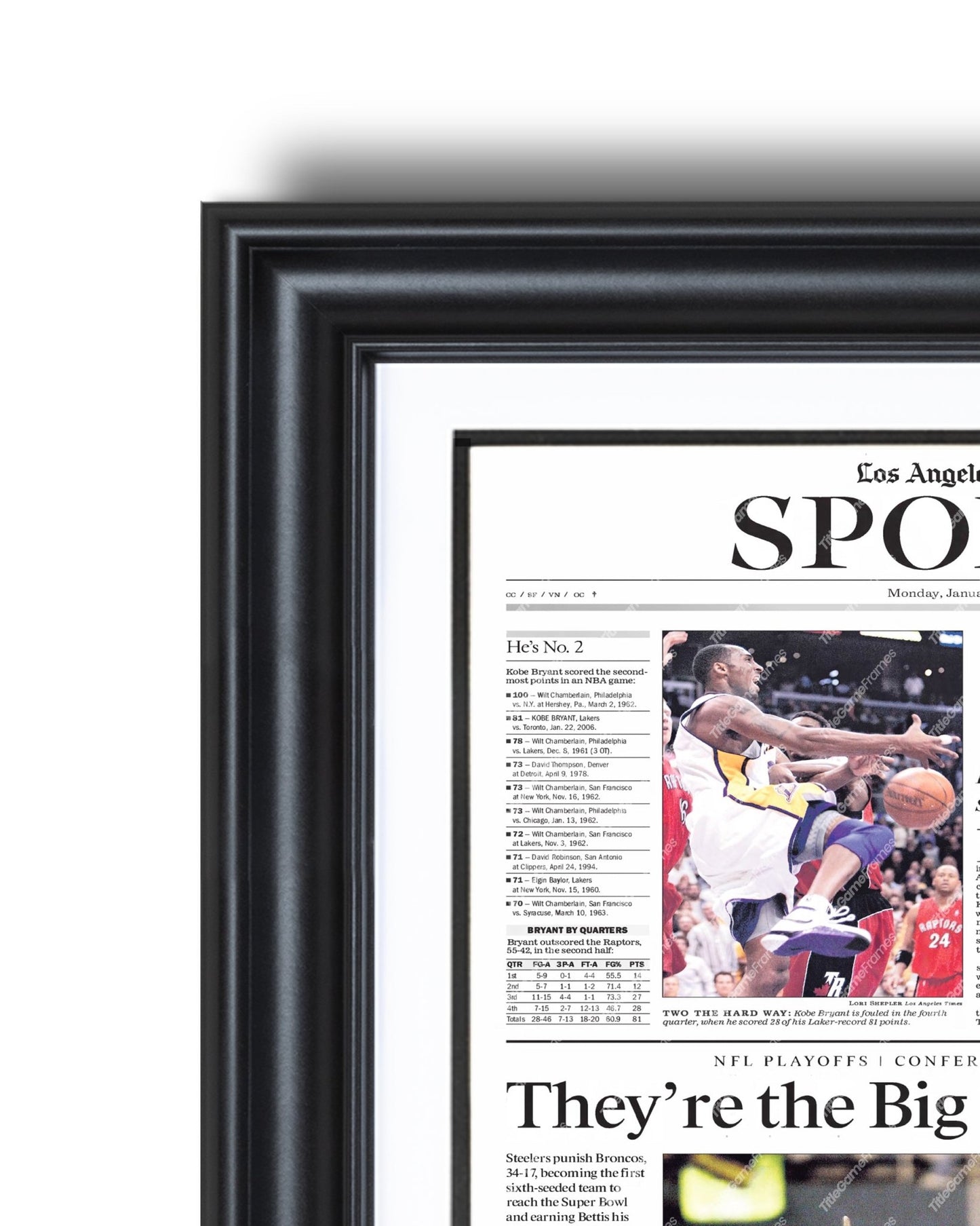2006 Kobe Bryant 81 Point Game Framed Newspaper Front Page Print - Title Game Frames