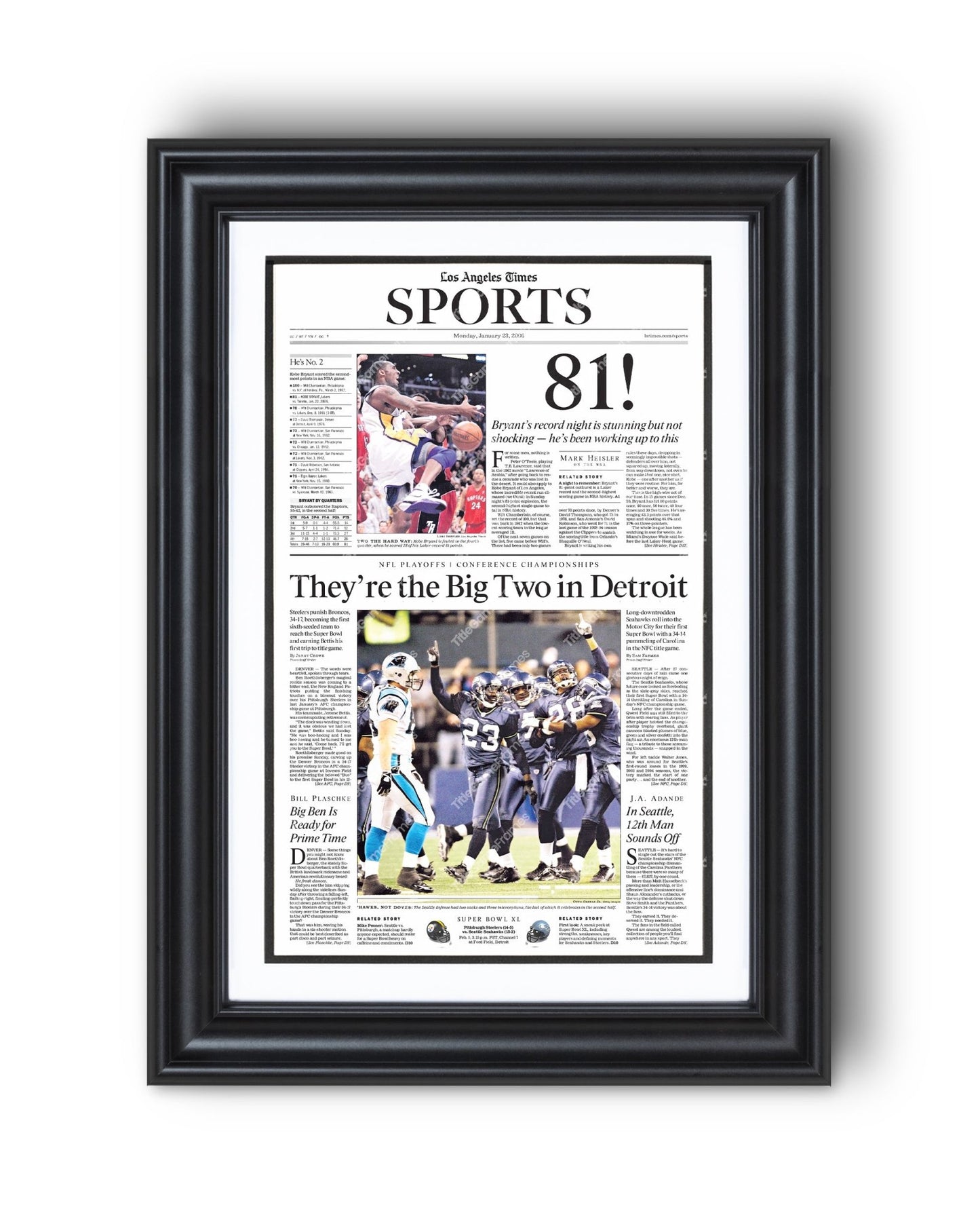 2006 Kobe Bryant 81 Point Game Framed Newspaper Front Page Print - Title Game Frames