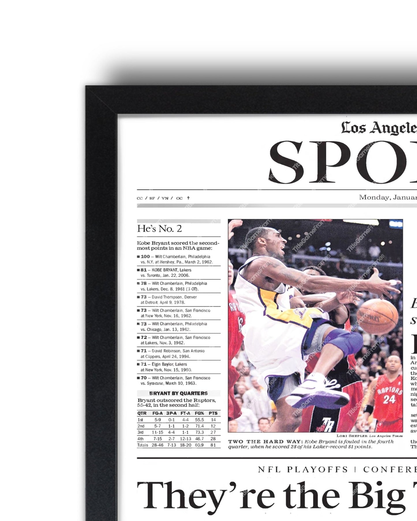 2006 Kobe Bryant 81 Point Game Framed Newspaper Front Page Print - Title Game Frames
