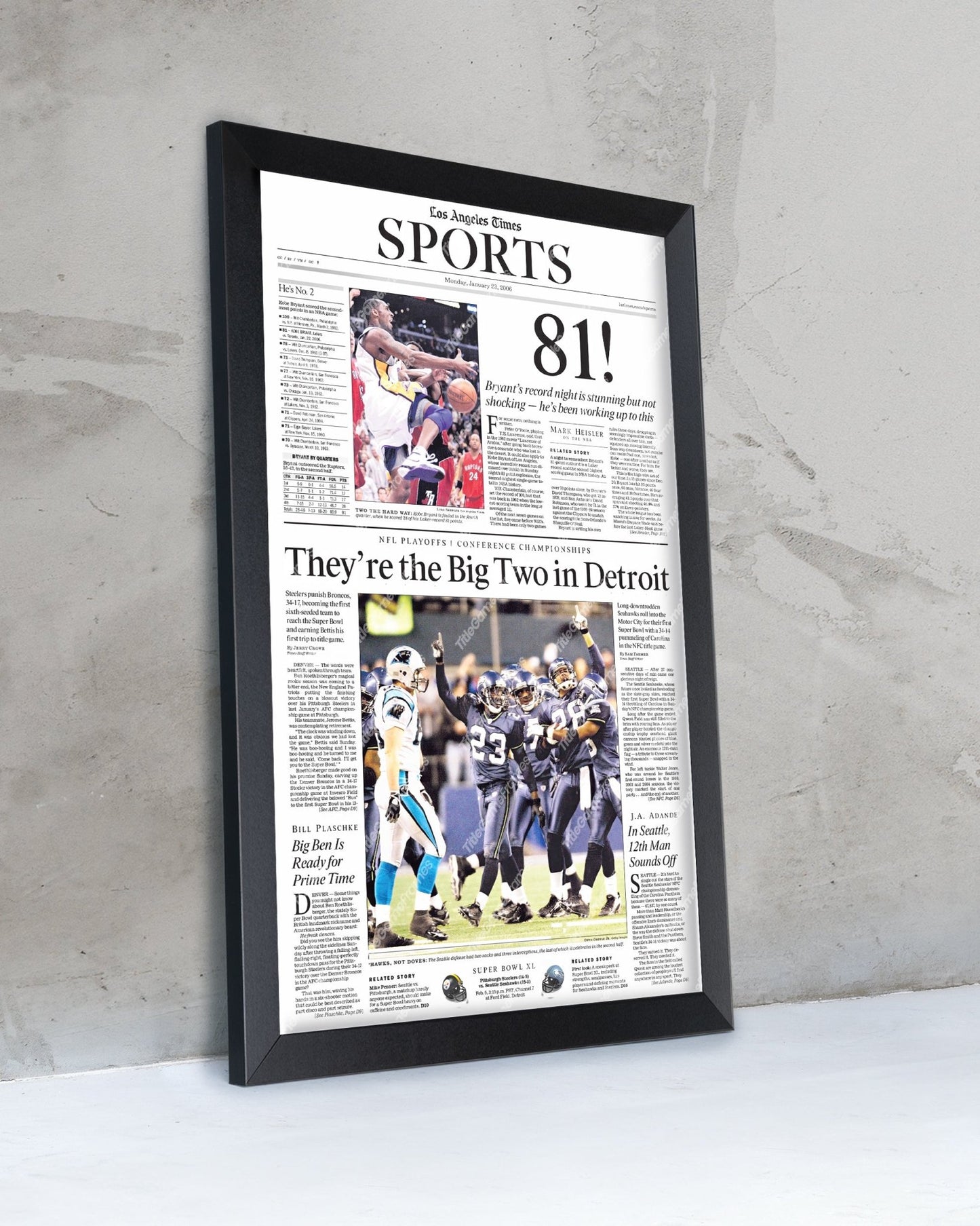 2006 Kobe Bryant 81 Point Game Framed Newspaper Front Page Print - Title Game Frames