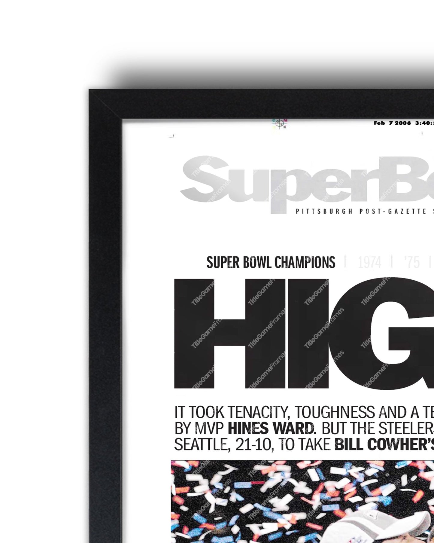 2006 Pittsburgh Steelers “High 5” Super Bowl Champions Framed Front Page Newspaper Print - Title Game Frames