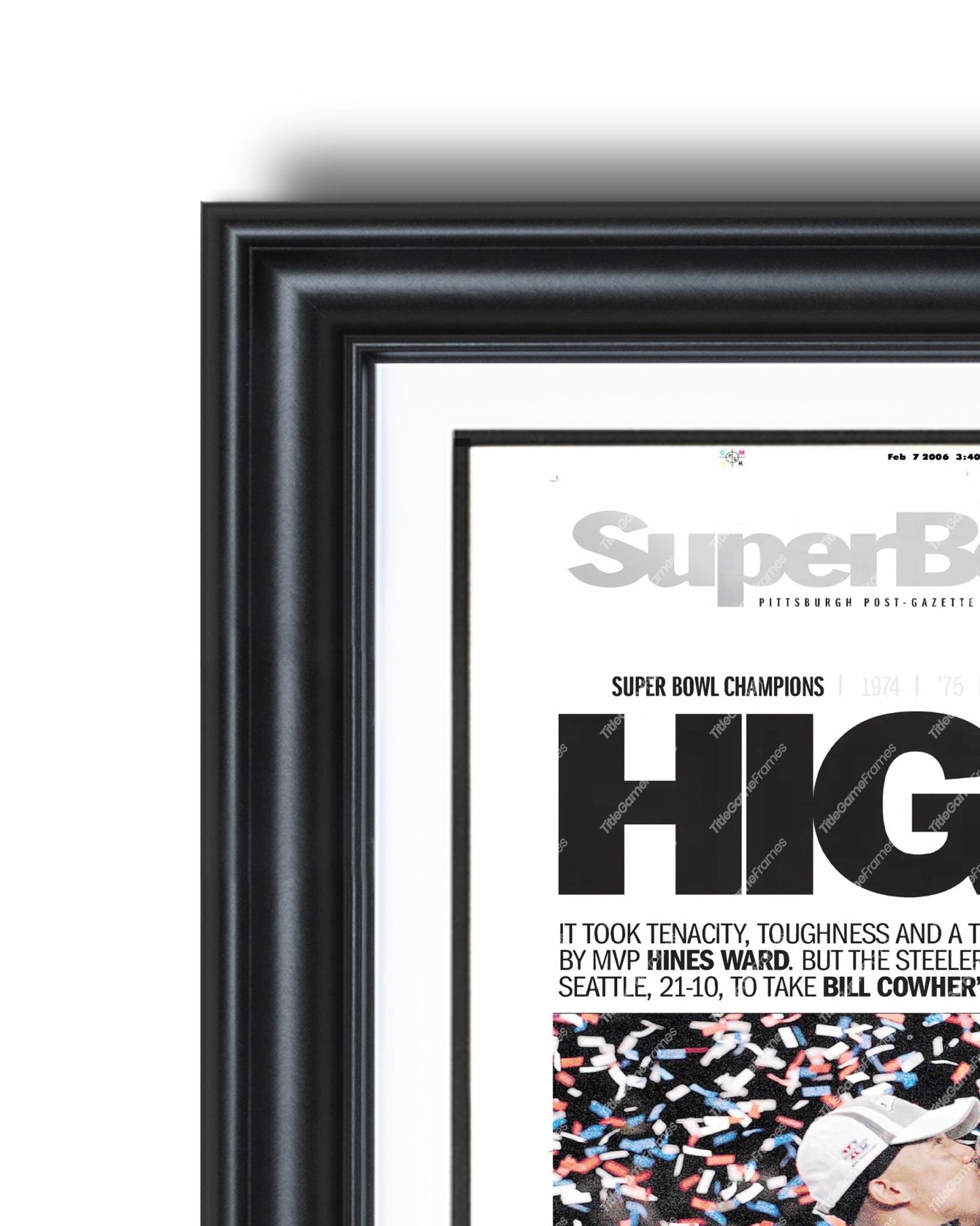 2006 Pittsburgh Steelers “High 5” Super Bowl Champions Framed Front Page Newspaper Print - Title Game Frames