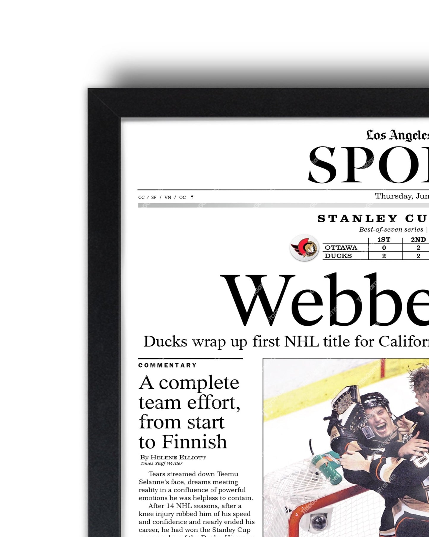 2007 Anaheim Ducks Stanley Cup Champions Framed Newspaper Front Page Print - Title Game Frames
