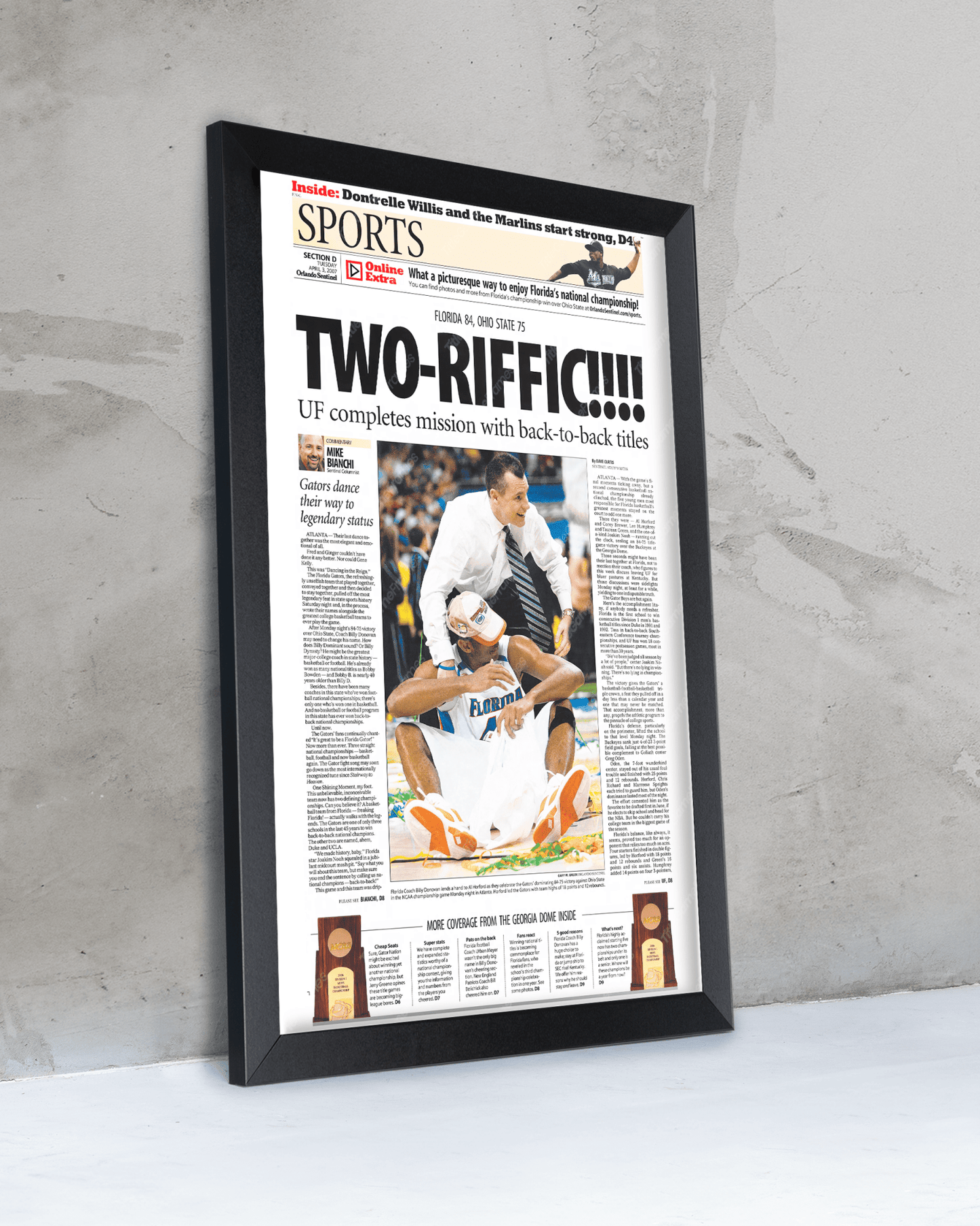 2007 Florida Gators NCAA Basketball Champions 'Tworiffic!!!' Framed Newspaper - TitleGameFrames.com