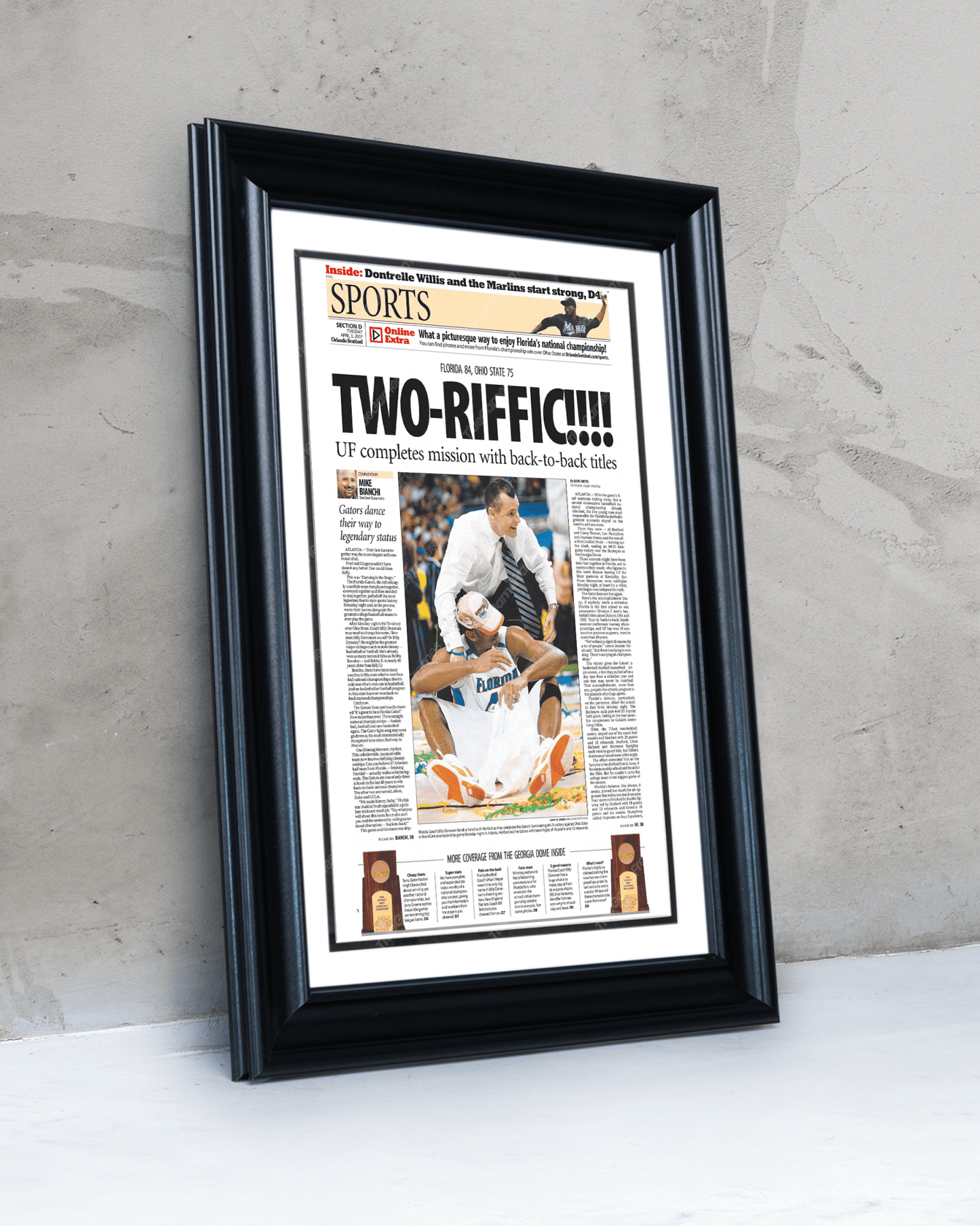 2007 Florida Gators NCAA Basketball Champions 'Tworiffic!!!' Framed Newspaper - TitleGameFrames.com