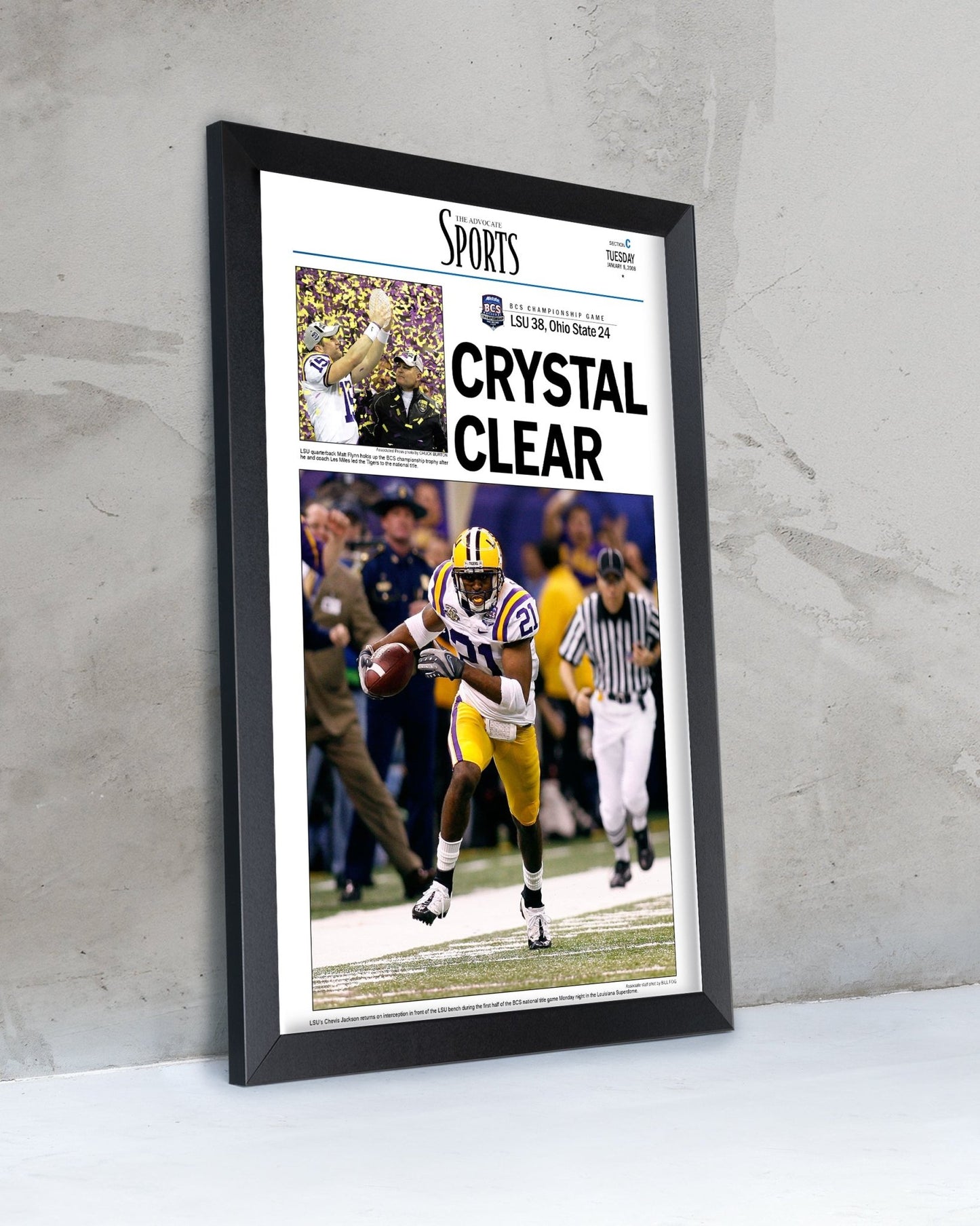 2007 LSU Tigers NCAA College Football National Champions Framed Front Page Newspaper Print - TitleGameFrames.com