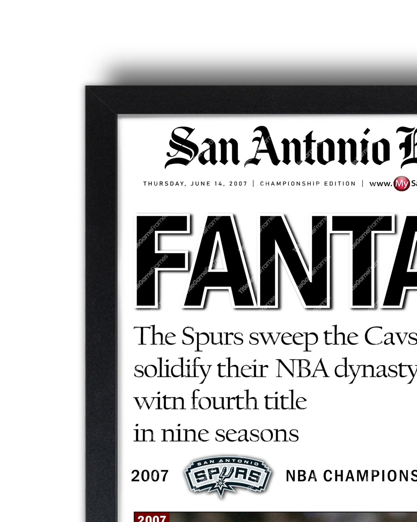 2007 San Antonio Spurs NBA Champion Framed Front Page Newspaper Print - Title Game Frames