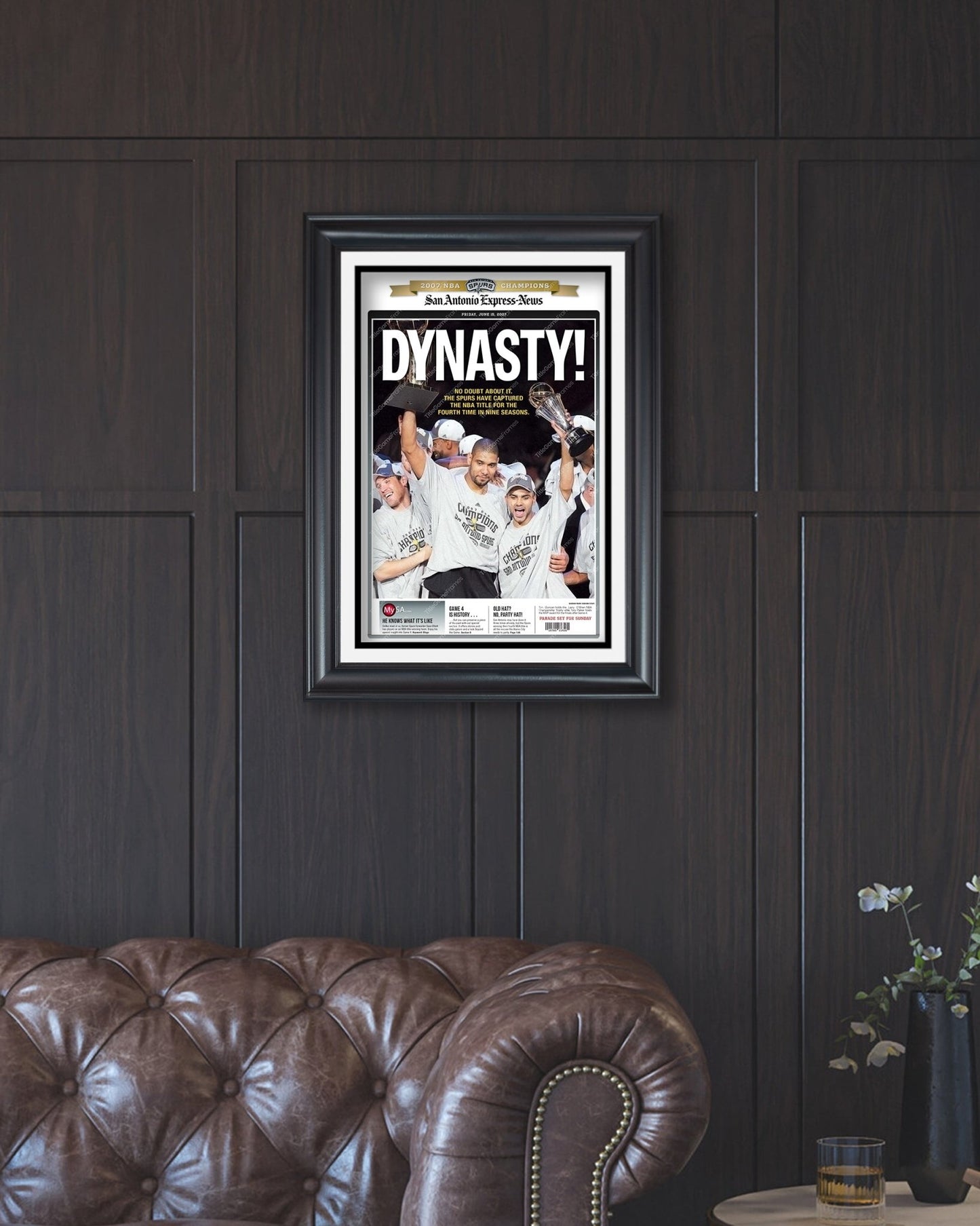 2007 San Antonio Spurs NBA Champion Framed Front Page Newspaper Print - TitleGameFrames.com