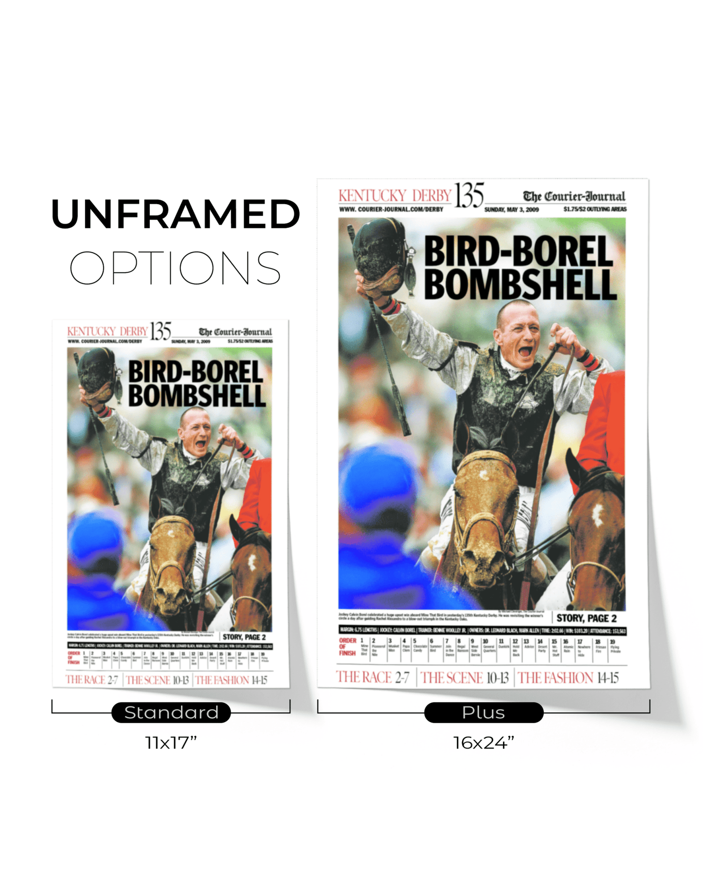 2009 Kentucky Derby "BIRD - BOREL BOMBSHELL" Mine That Bird Winner Framed Newspaper - TitleGameFrames.com