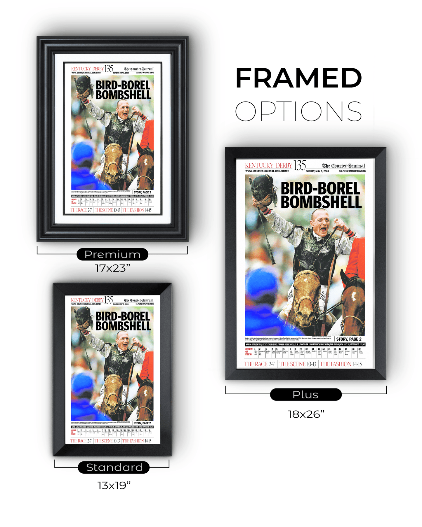 2009 Kentucky Derby "BIRD - BOREL BOMBSHELL" Mine That Bird Winner Framed Newspaper - TitleGameFrames.com