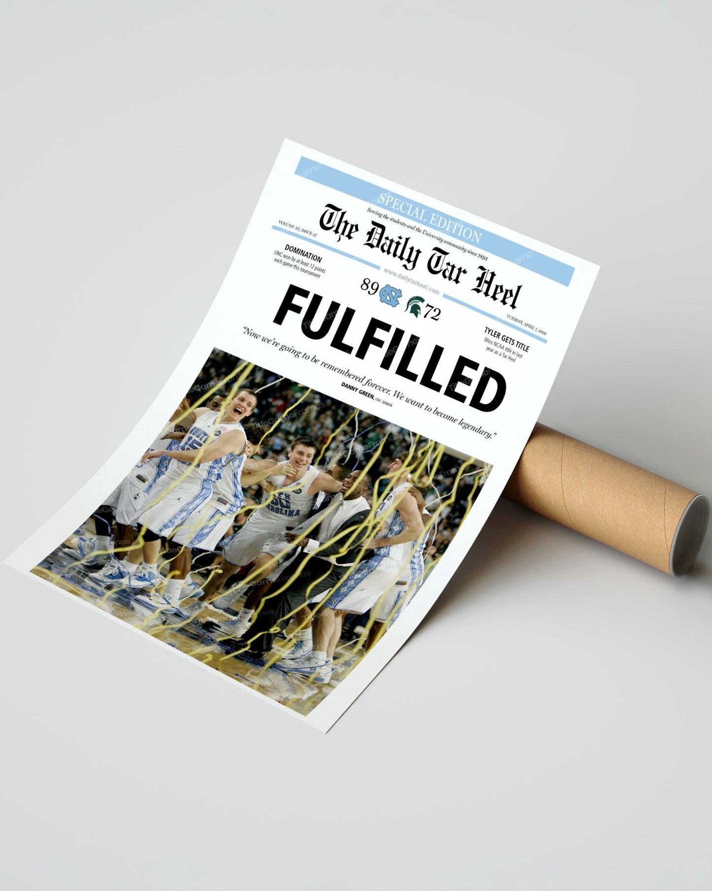 2009 North Carolina Tar Heels NCAA College Basketball Champions Framed Front Page Newspaper Print - TitleGameFrames.com