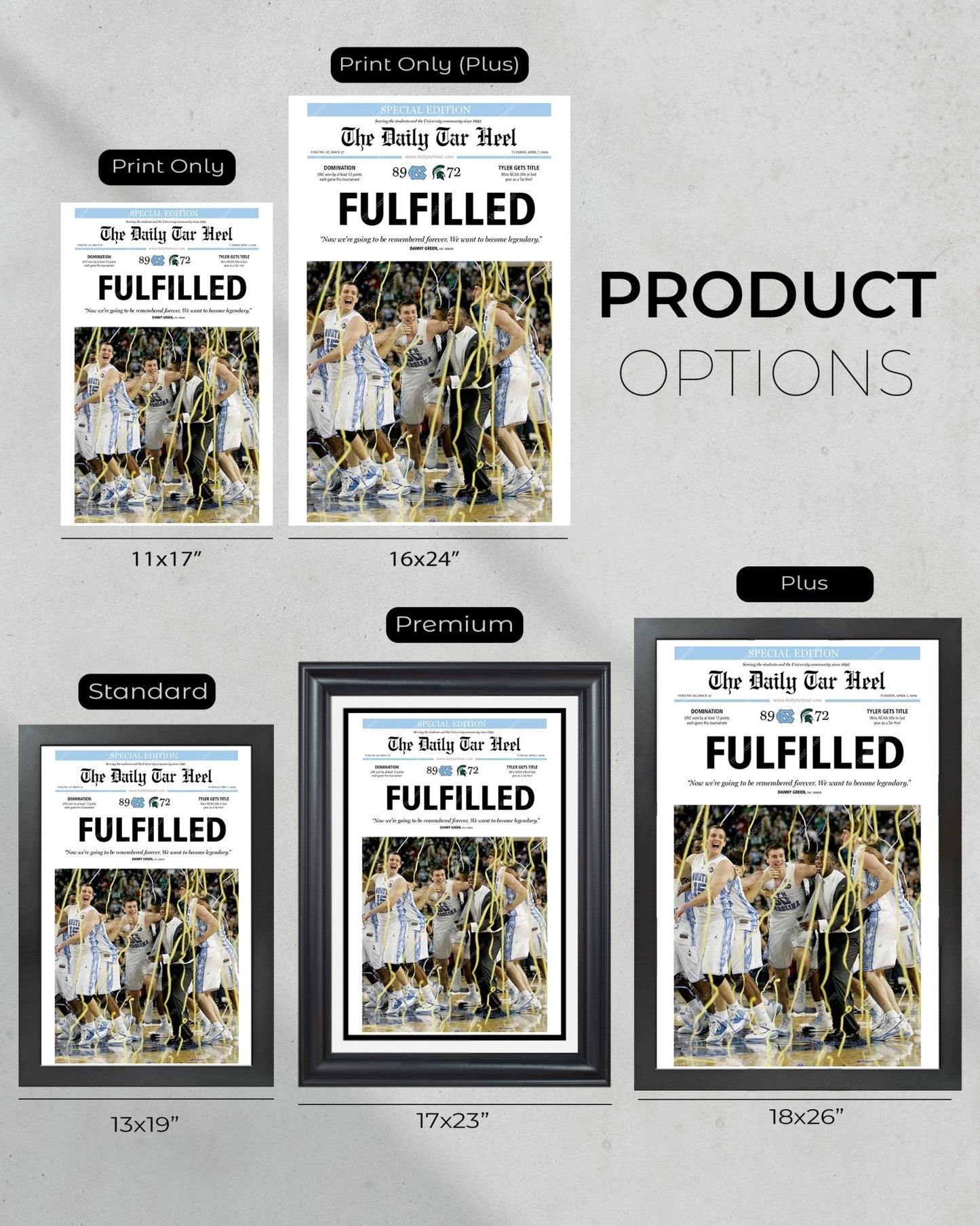 2009 North Carolina Tar Heels NCAA College Basketball Champions Framed Front Page Newspaper Print - TitleGameFrames.com