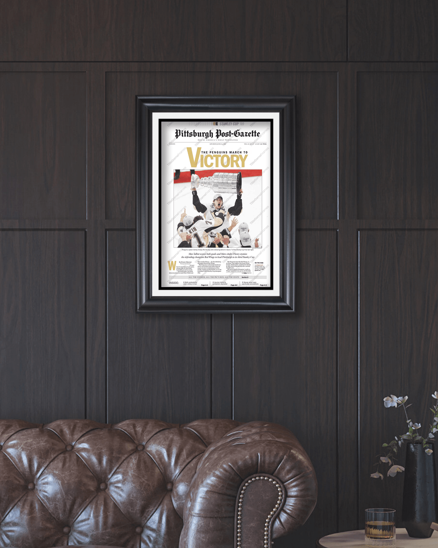 2009 Pittsburgh Penguins Stanley Cup Champion Framed Front Page Newspaper Print - TitleGameFrames.com
