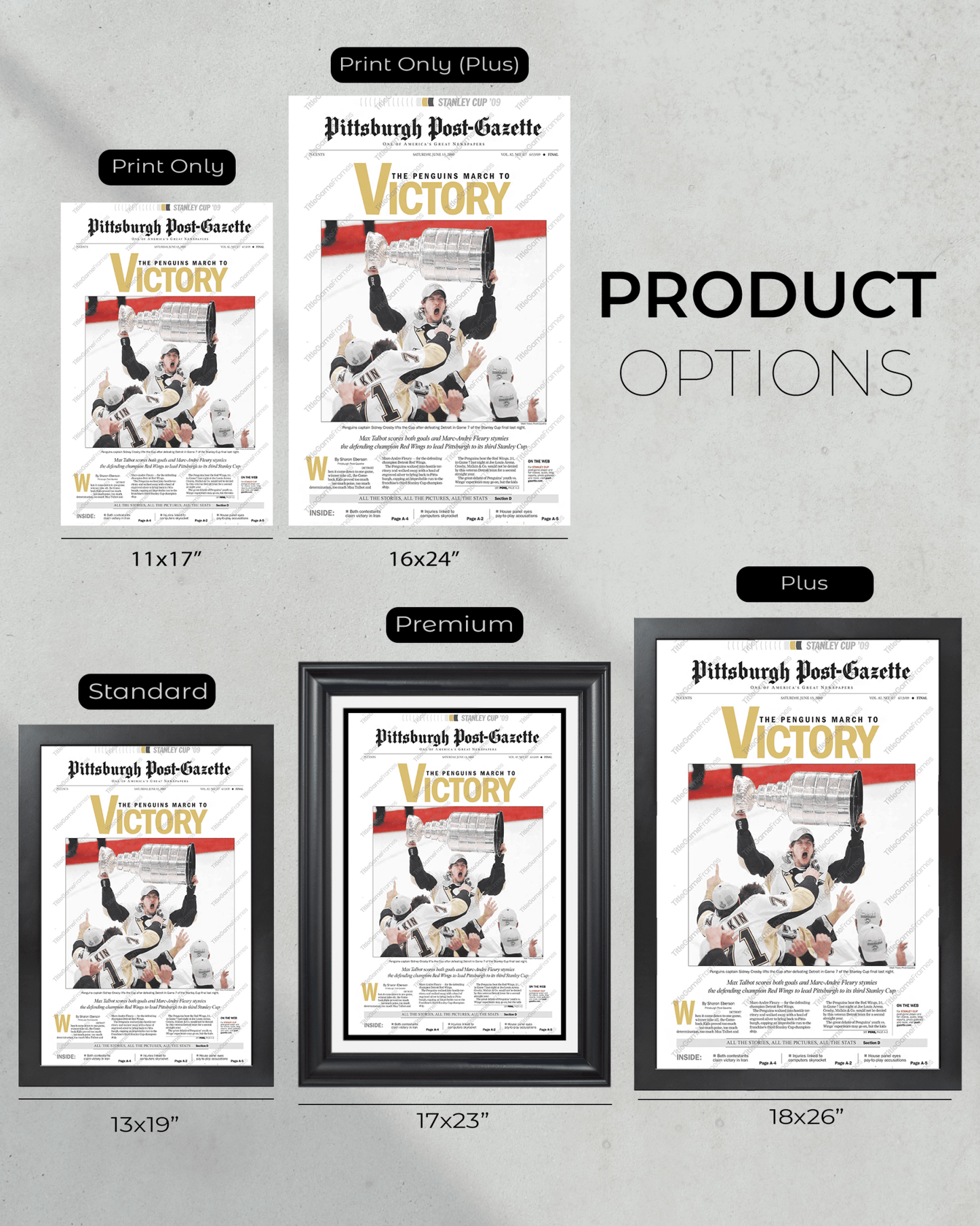 2009 Pittsburgh Penguins Stanley Cup Champion Framed Front Page Newspaper Print - TitleGameFrames.com