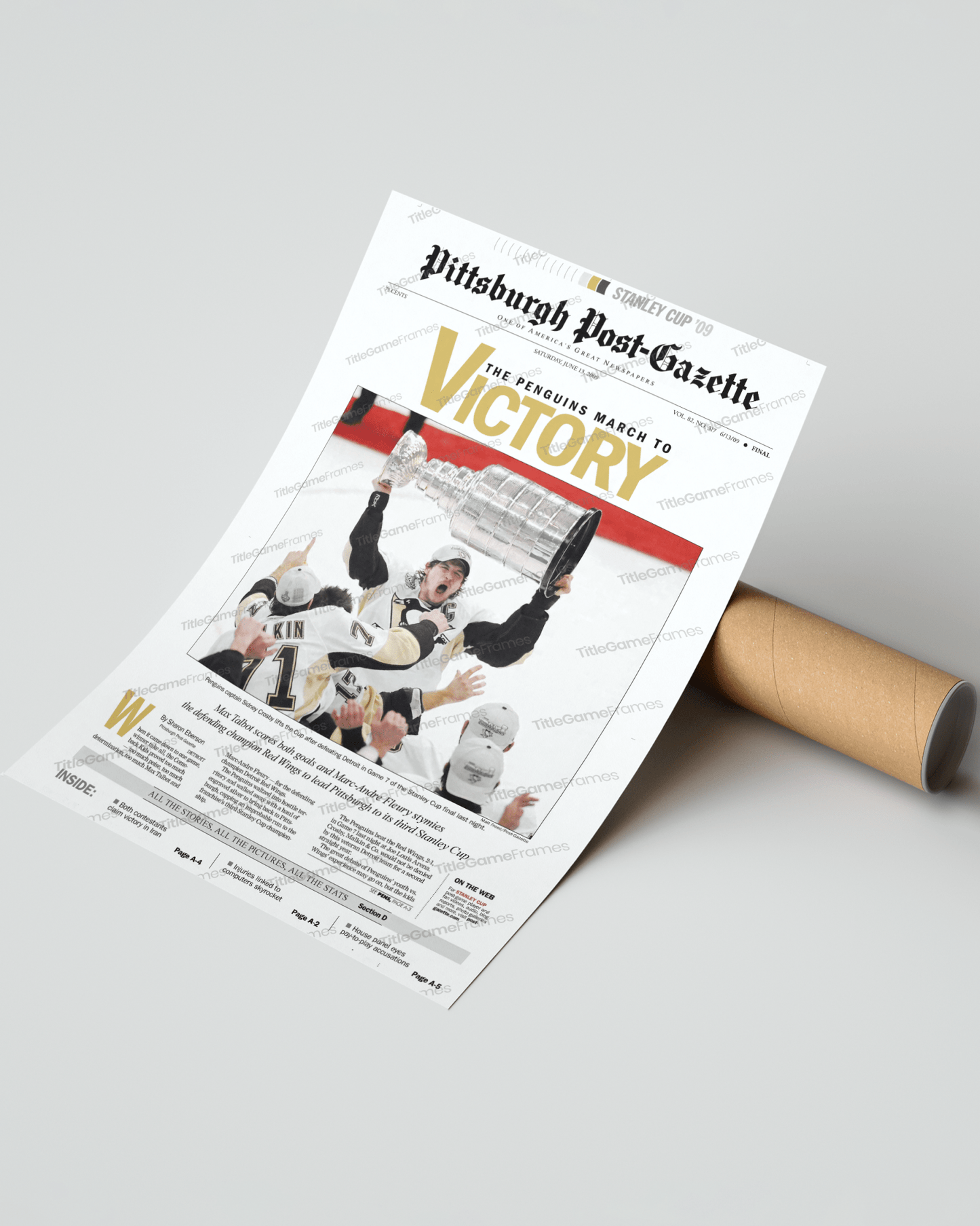 2009 Pittsburgh Penguins Stanley Cup Champion Framed Front Page Newspaper Print - TitleGameFrames.com
