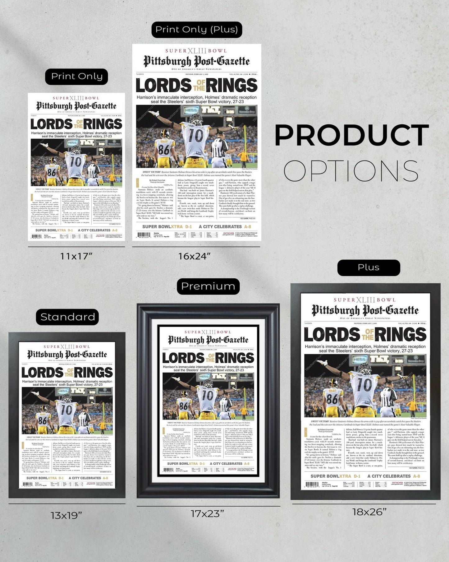 2009 Pittsburgh Steelers Superbowl XLIII Framed Front Page Newspaper Front Page Print - TitleGameFrames.com