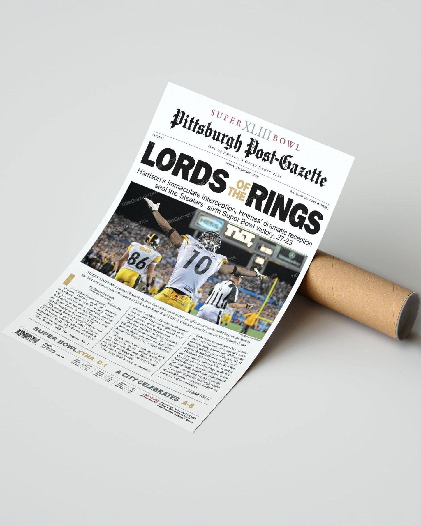 2009 Pittsburgh Steelers Superbowl XLIII Framed Front Page Newspaper Front Page Print - TitleGameFrames.com