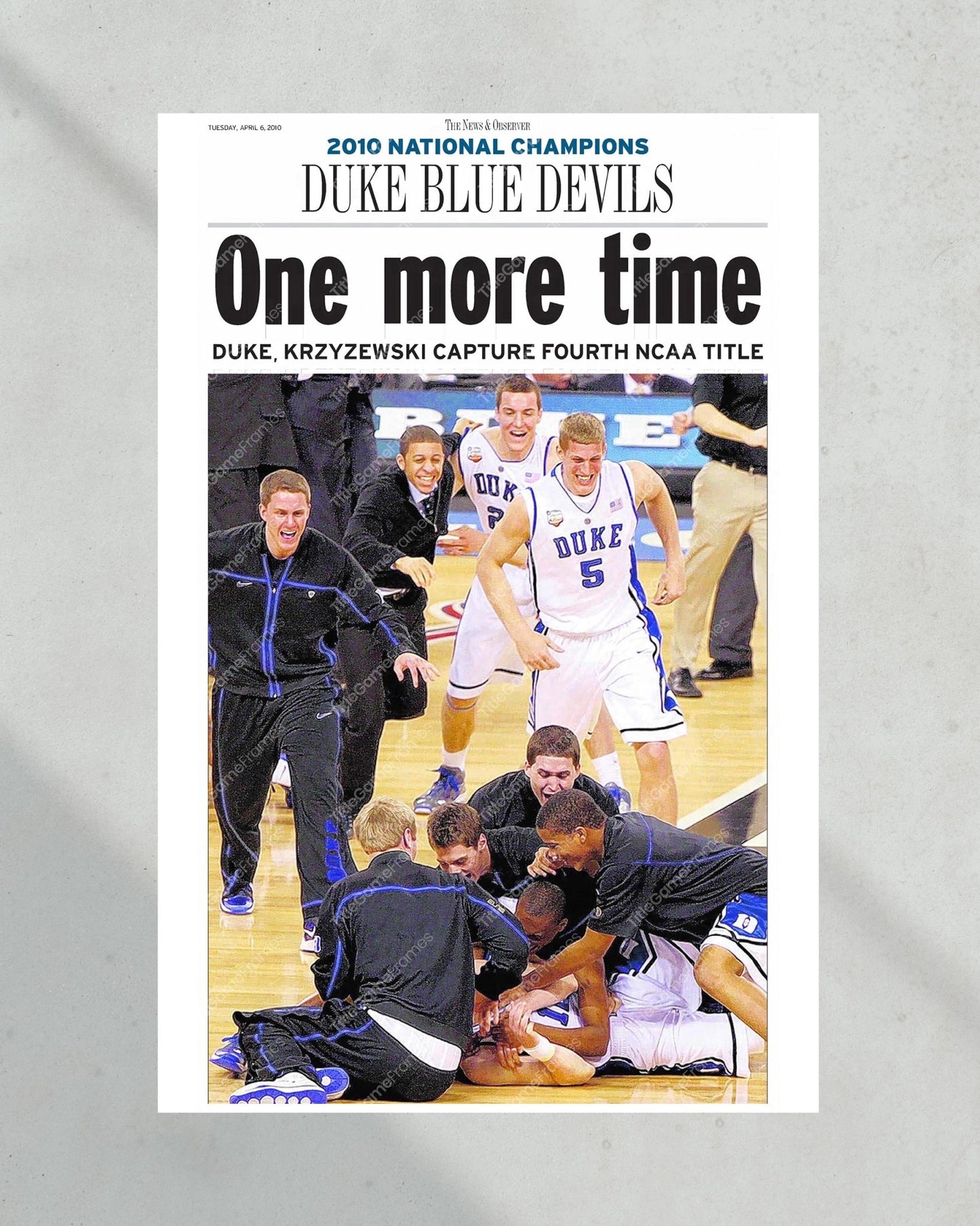 2010 Duke Blue Devils NCAA College Basketball National Champions Framed Front Page Newspaper Print - TitleGameFrames.com