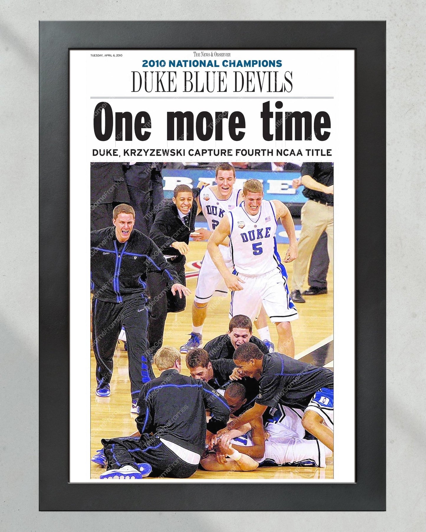 2010 Duke Blue Devils NCAA College Basketball National Champions Framed Front Page Newspaper Print - TitleGameFrames.com