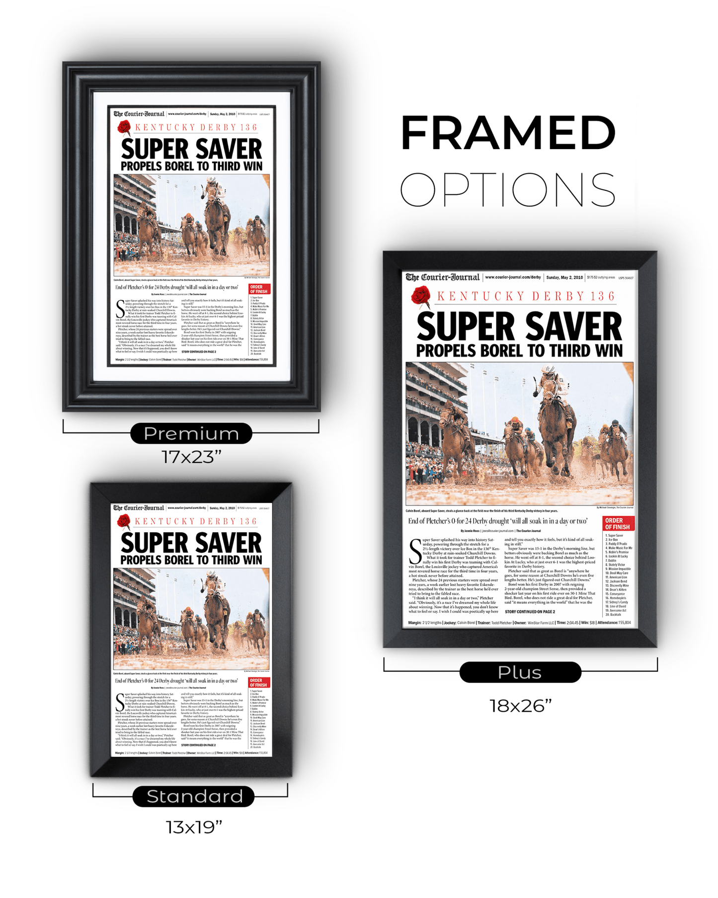 2010 Kentucky Derby "SUPER SAVER" Borel's 3rd Win Framed Front Page Newspaper - TitleGameFrames.com