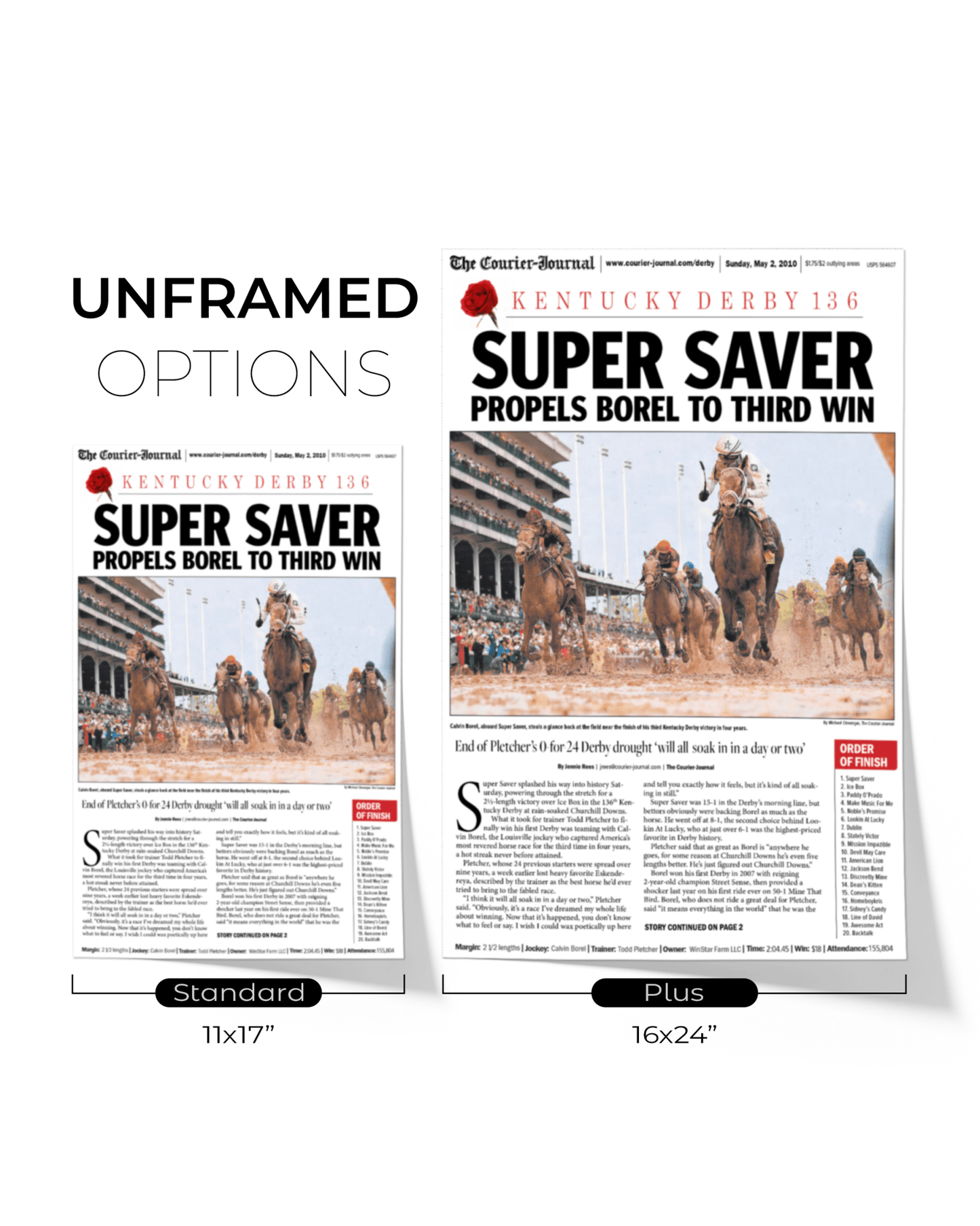 2010 Kentucky Derby "SUPER SAVER" Borel's 3rd Win Framed Front Page Newspaper - TitleGameFrames.com