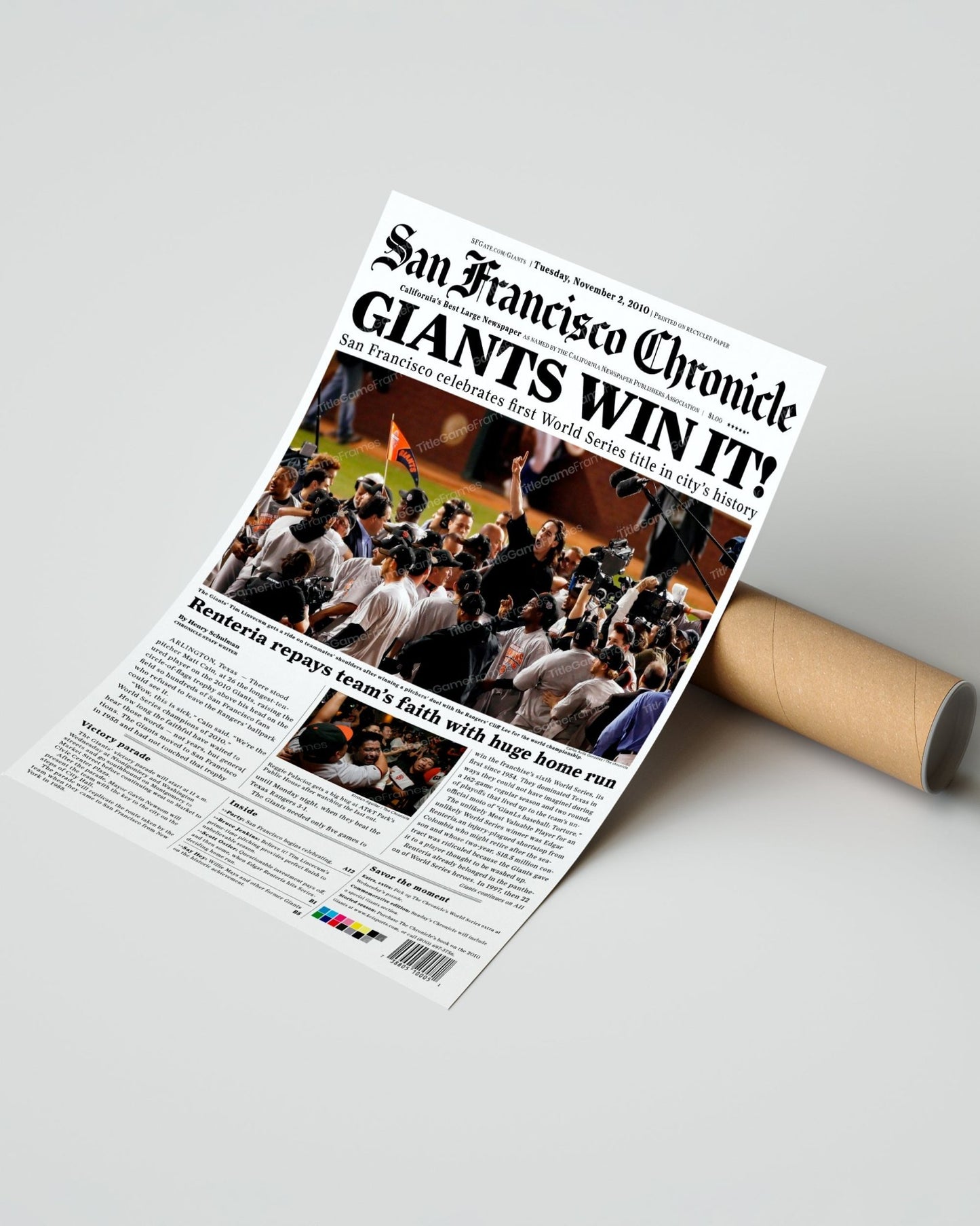 2010 San Francisco Giants Tim Lincecum World Series Framed Newspaper Front Page Print - TitleGameFrames.com