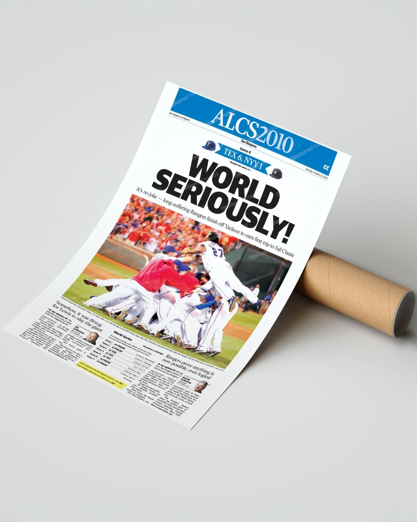 2010 Texas Rangers ALCS Champions Framed Front Page Newspaper Print - TitleGameFrames.com