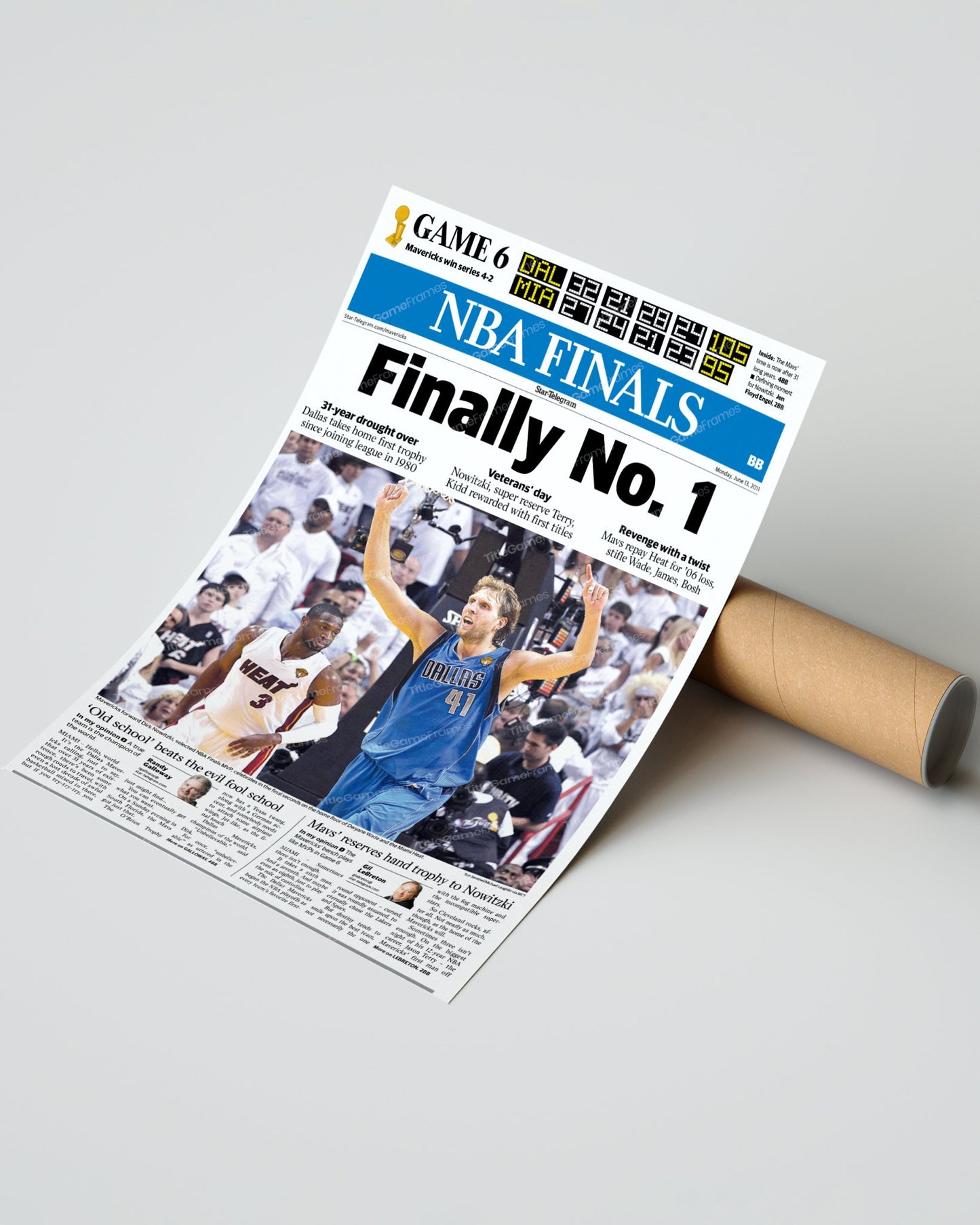 2011 Dallas Mavericks "Finally No. 1" NBA Finals Champions Framed Newspaper - Dirk Nowitzki MVP - Title Game Frames