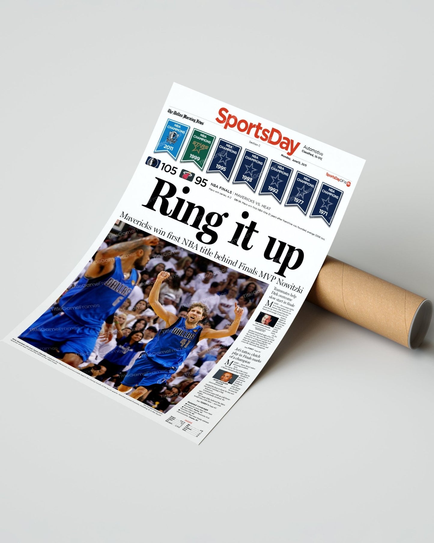 2011 Dallas Mavericks NBA Champions 'Ring it up' Framed Front Page Newspaper - TitleGameFrames.com