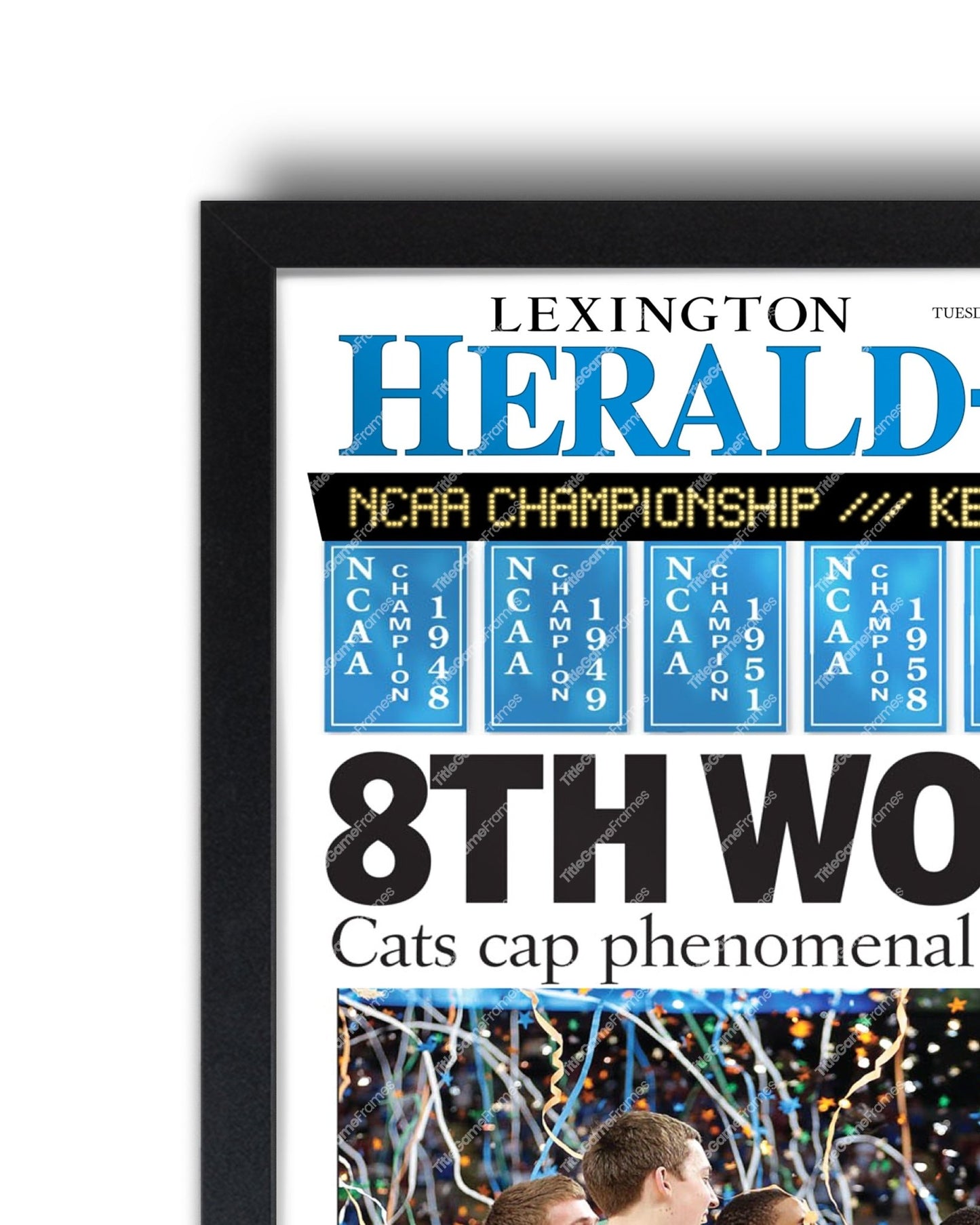 2012 Kentucky Wildcats "8th Wonder" NCAA College Basketball Champions Framed Front Page Newspaper Print - Title Game Frames