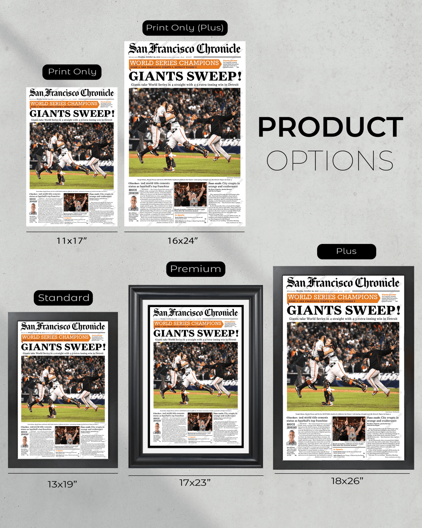 2012 San Francisco Giants World Series Framed Front Page Newspaper Print Candlestick Park Oracle Park - TitleGameFrames.com