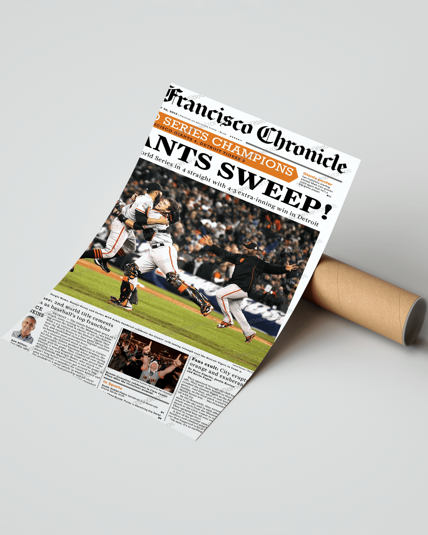2012 San Francisco Giants World Series Framed Front Page Newspaper Print Candlestick Park Oracle Park - TitleGameFrames.com
