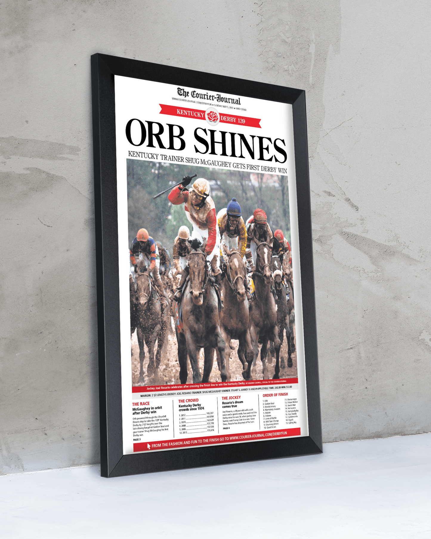 2013 Kentucky Derby “ORB SHINES” First Win Framed Front Page Newspaper - TitleGameFrames.com