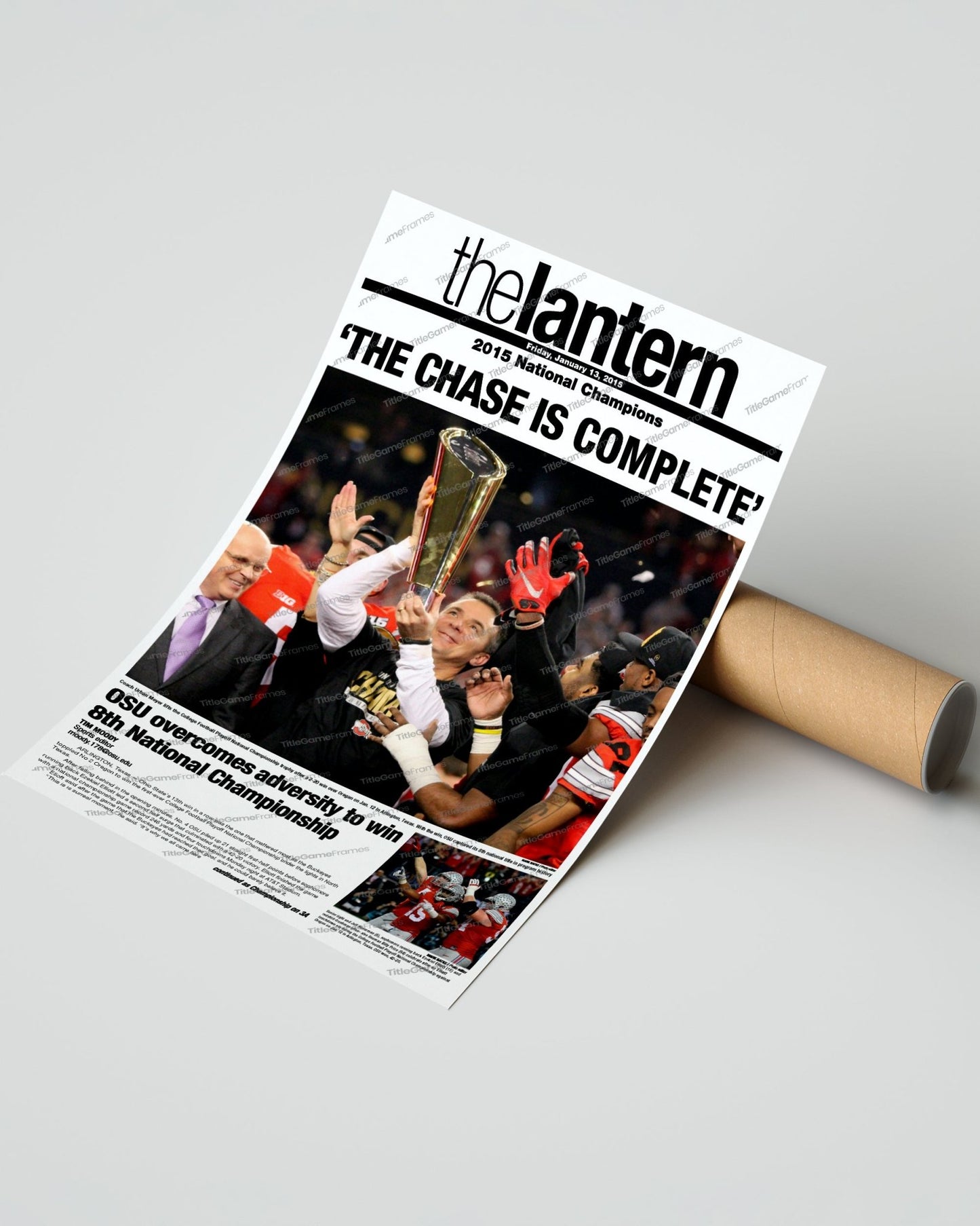 2014 Ohio State Football Champions "The Chase is Complete" The Lantern Framed Newspaper - Title Game Frames