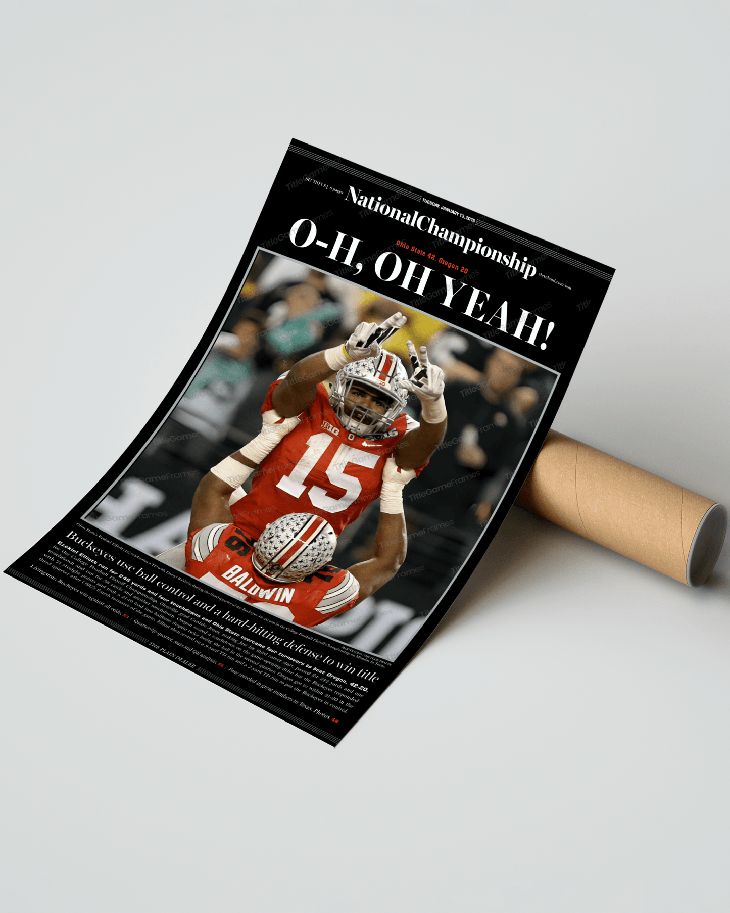 2014 Ohio State National Champions "O - H, OH YEAH!" Plain Dealer Commemorative Newspaper - Title Game Frames
