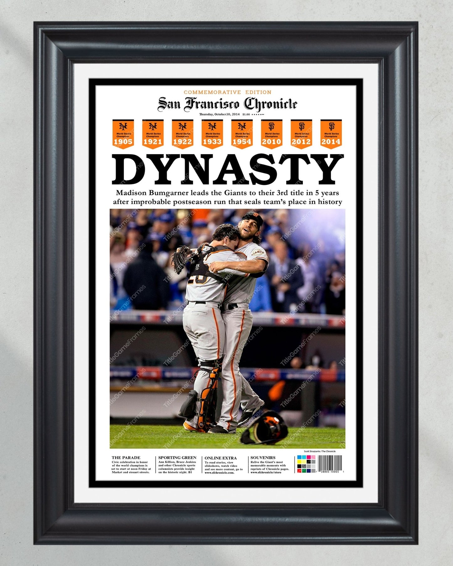 2014 San Francisco Giants World Series Champions Framed Newspaper Cover Print - TitleGameFrames.com