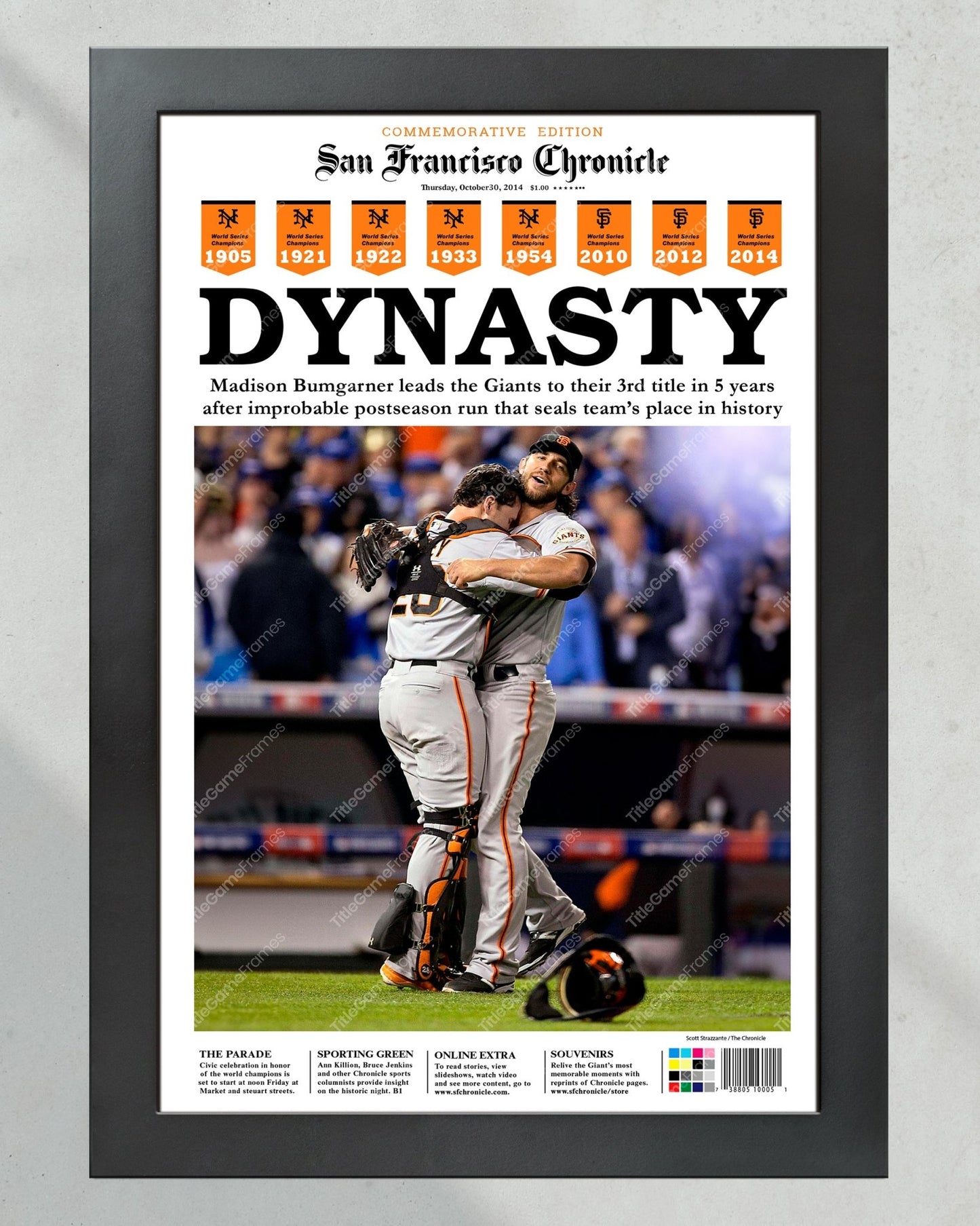 2014 San Francisco Giants World Series Champions Framed Newspaper Cover Print - TitleGameFrames.com