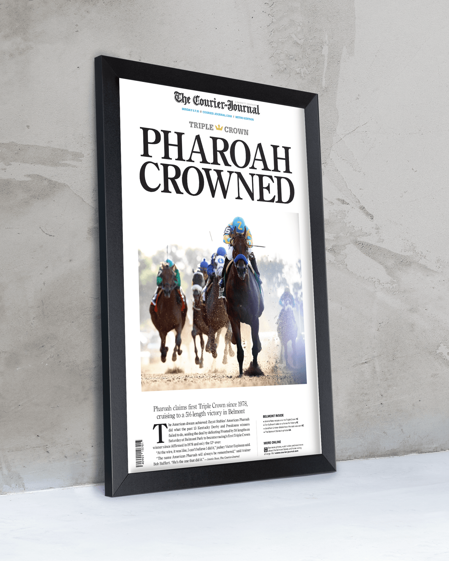 2015 Kentucky Derby “PHARAOH CROWNED” American Pharaoh Winner Framed Front Page Newspaper - TitleGameFrames.com