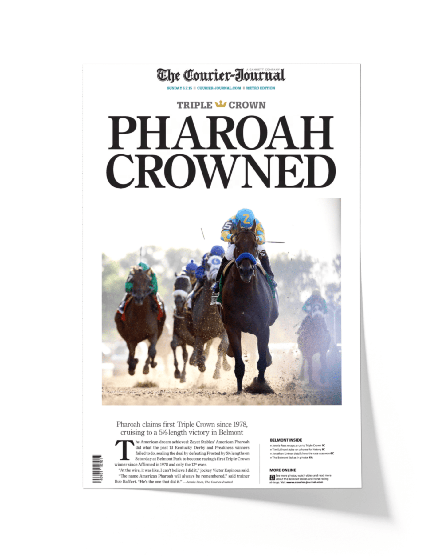 2015 Kentucky Derby “PHARAOH CROWNED” American Pharaoh Winner Framed Front Page Newspaper - TitleGameFrames.com