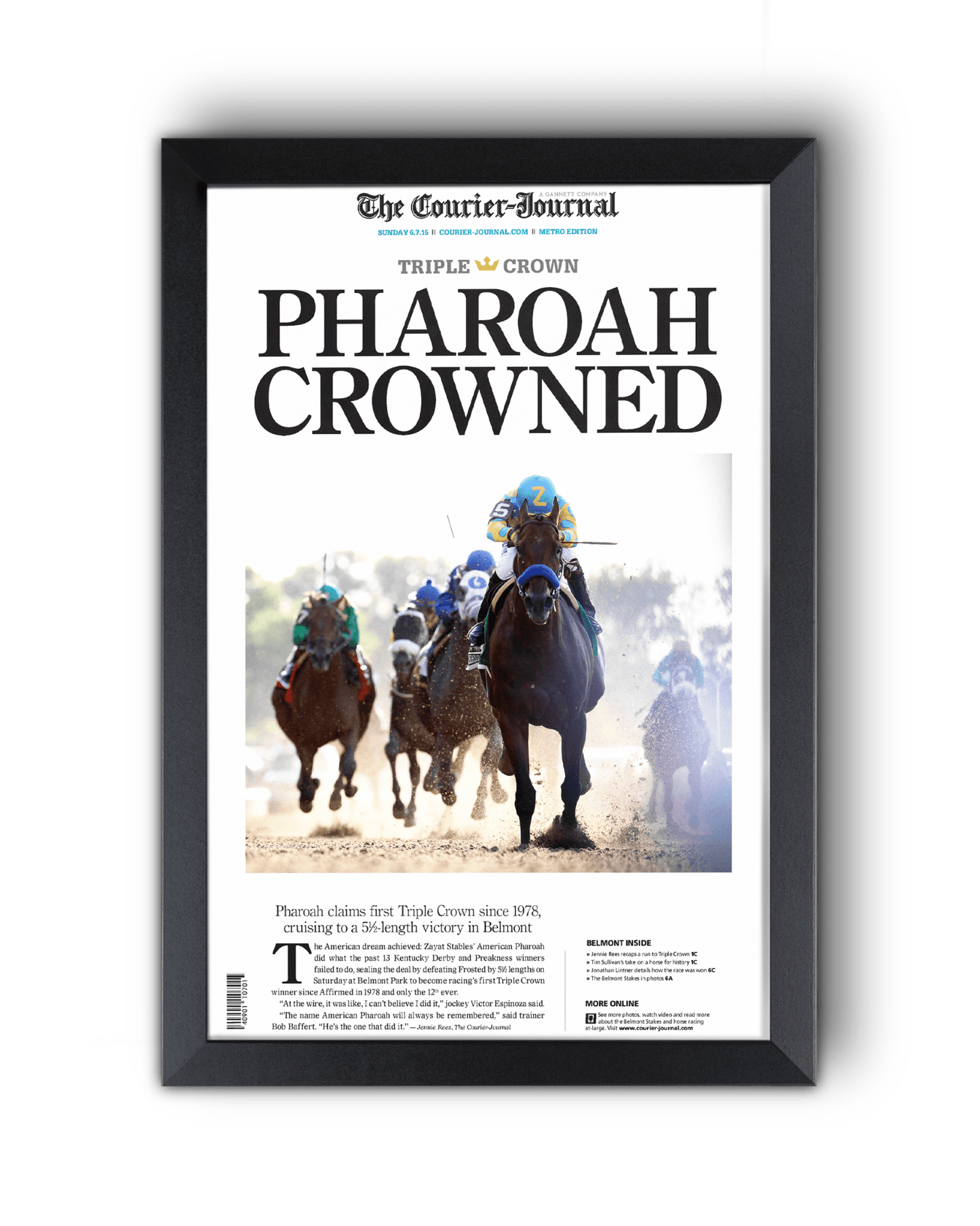 2015 Kentucky Derby “PHARAOH CROWNED” American Pharaoh Winner Framed Front Page Newspaper - TitleGameFrames.com