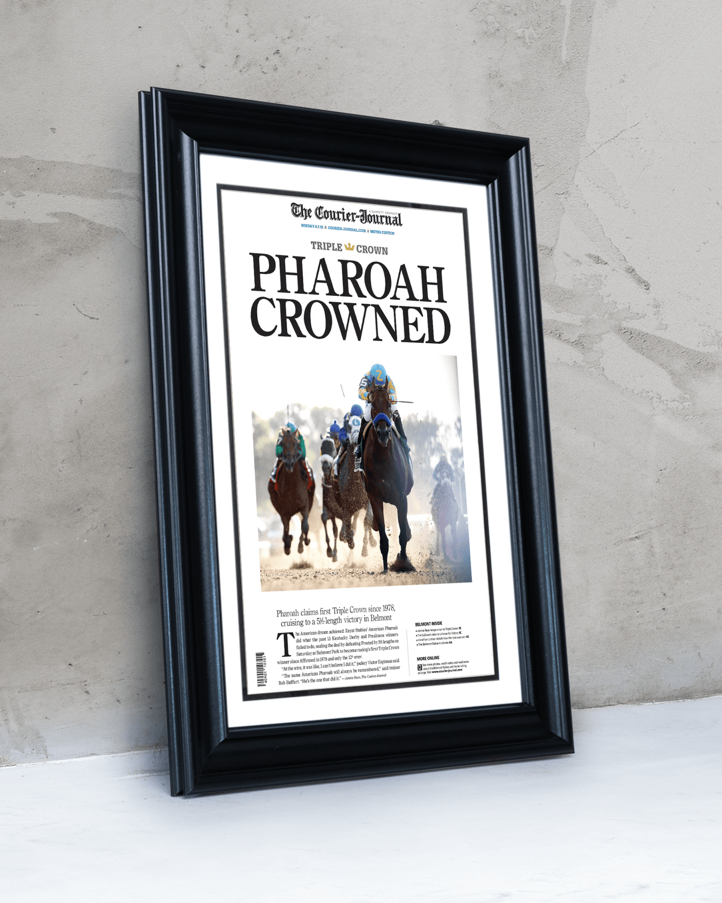2015 Kentucky Derby “PHARAOH CROWNED” American Pharaoh Winner Framed Front Page Newspaper - TitleGameFrames.com
