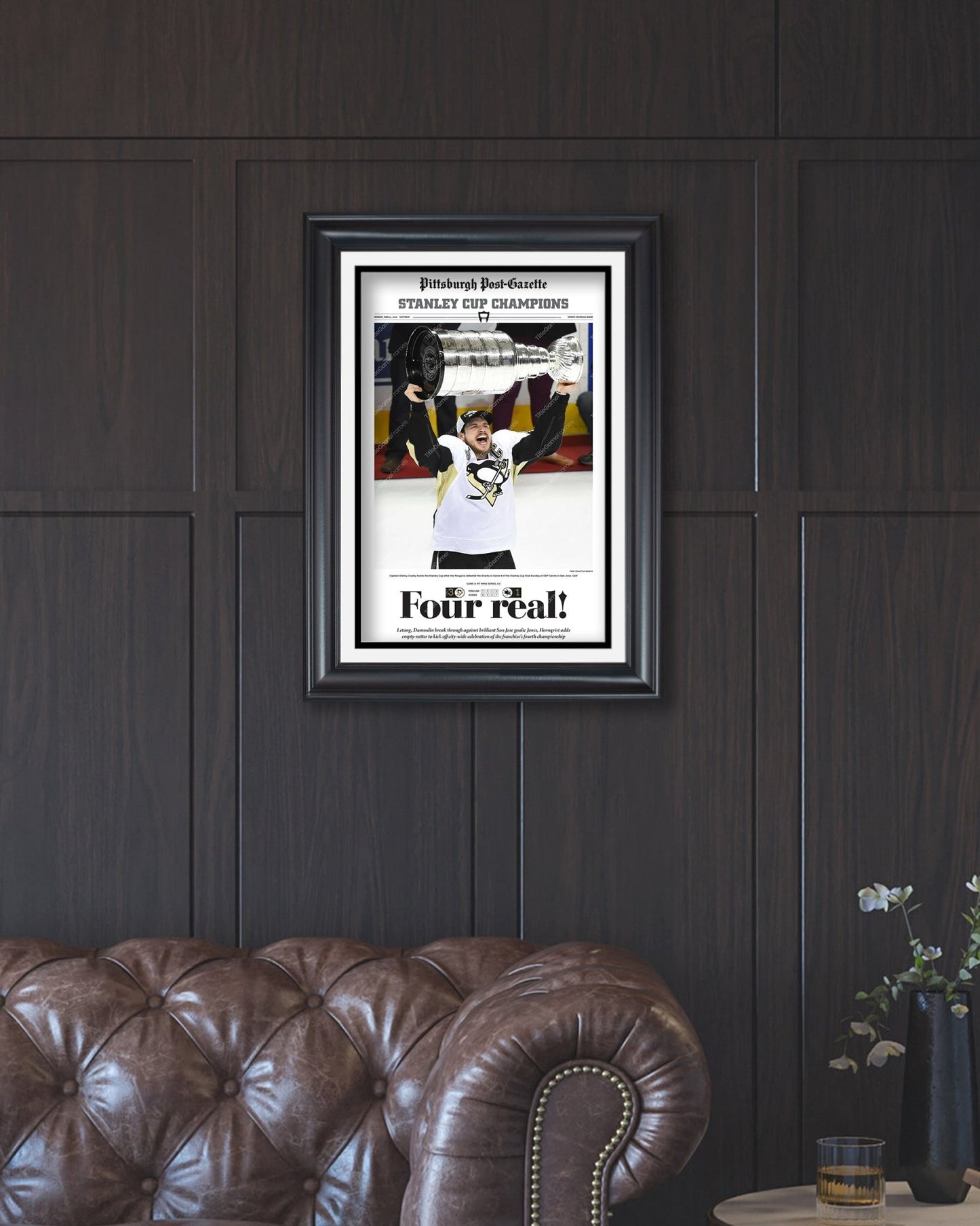 2016 Pittsburgh Penguins Stanley Cup Champions Framed Newspaper Cover Print Sidney Crosby - TitleGameFrames.com