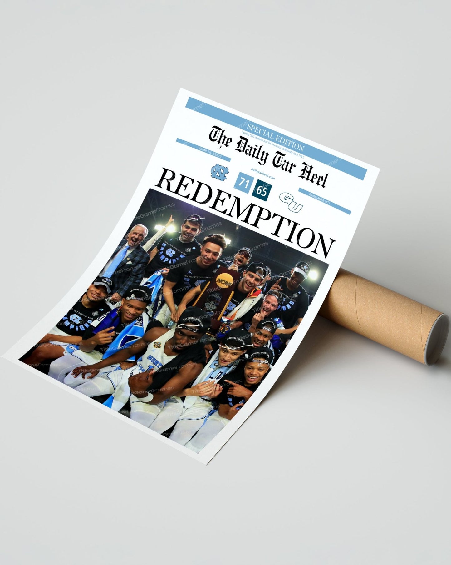 2017 North Carolina Tar Heels NCAA College Basketball Champions Framed Front Page Newspaper Print - TitleGameFrames.com