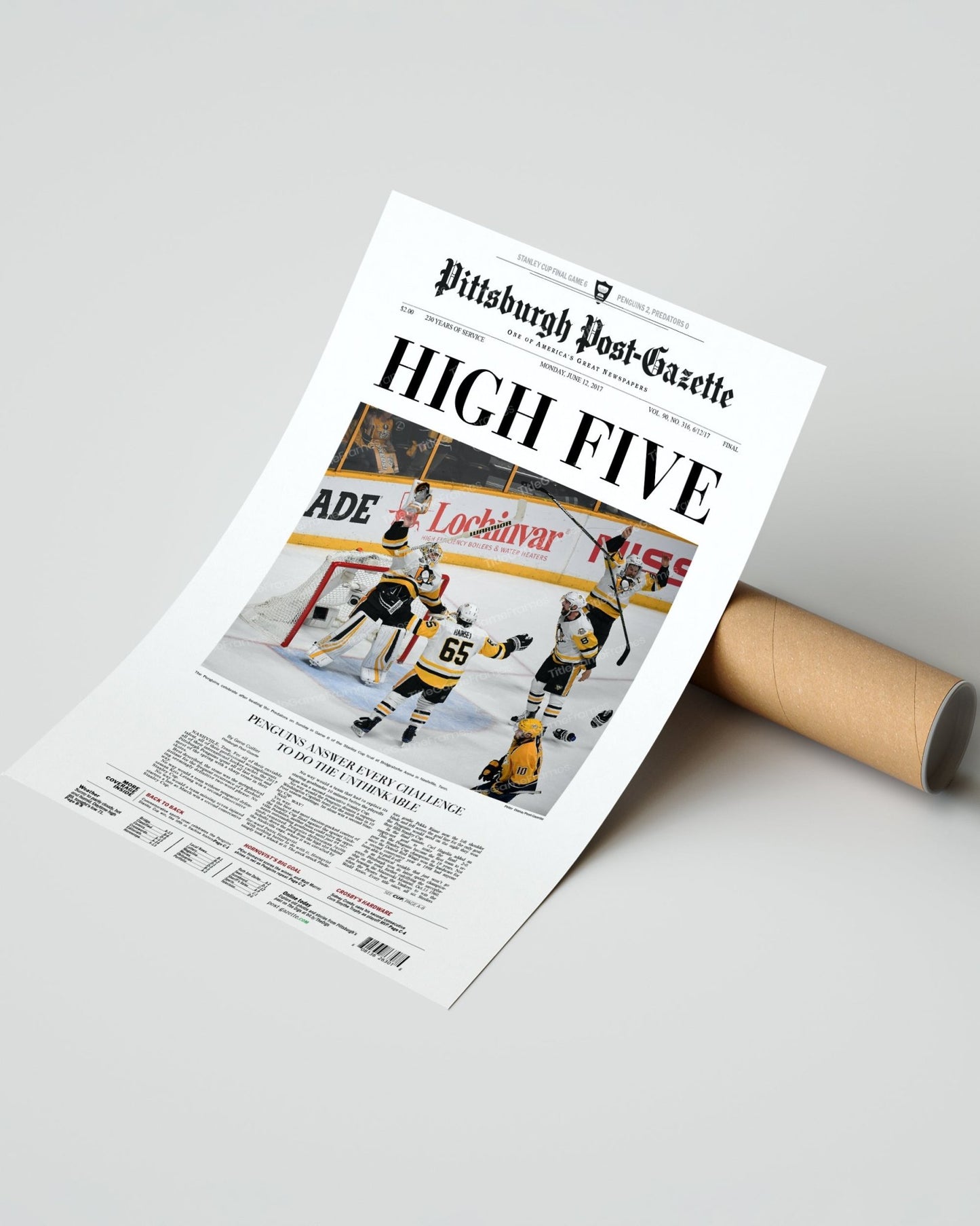 2017 Pittsburgh Penguins Stanley Cup Framed Newspaper - TitleGameFrames.com