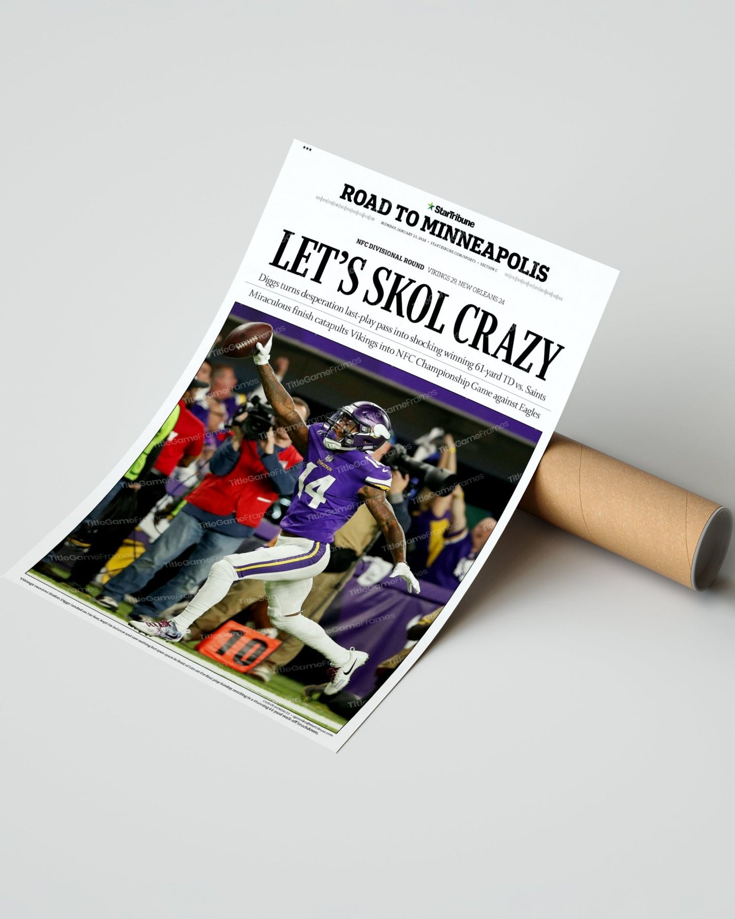 2018 Minnesota Vikings FC Divional Round "LET'S SKOL CRAZY' Framed Newspaper - TitleGameFrames.com