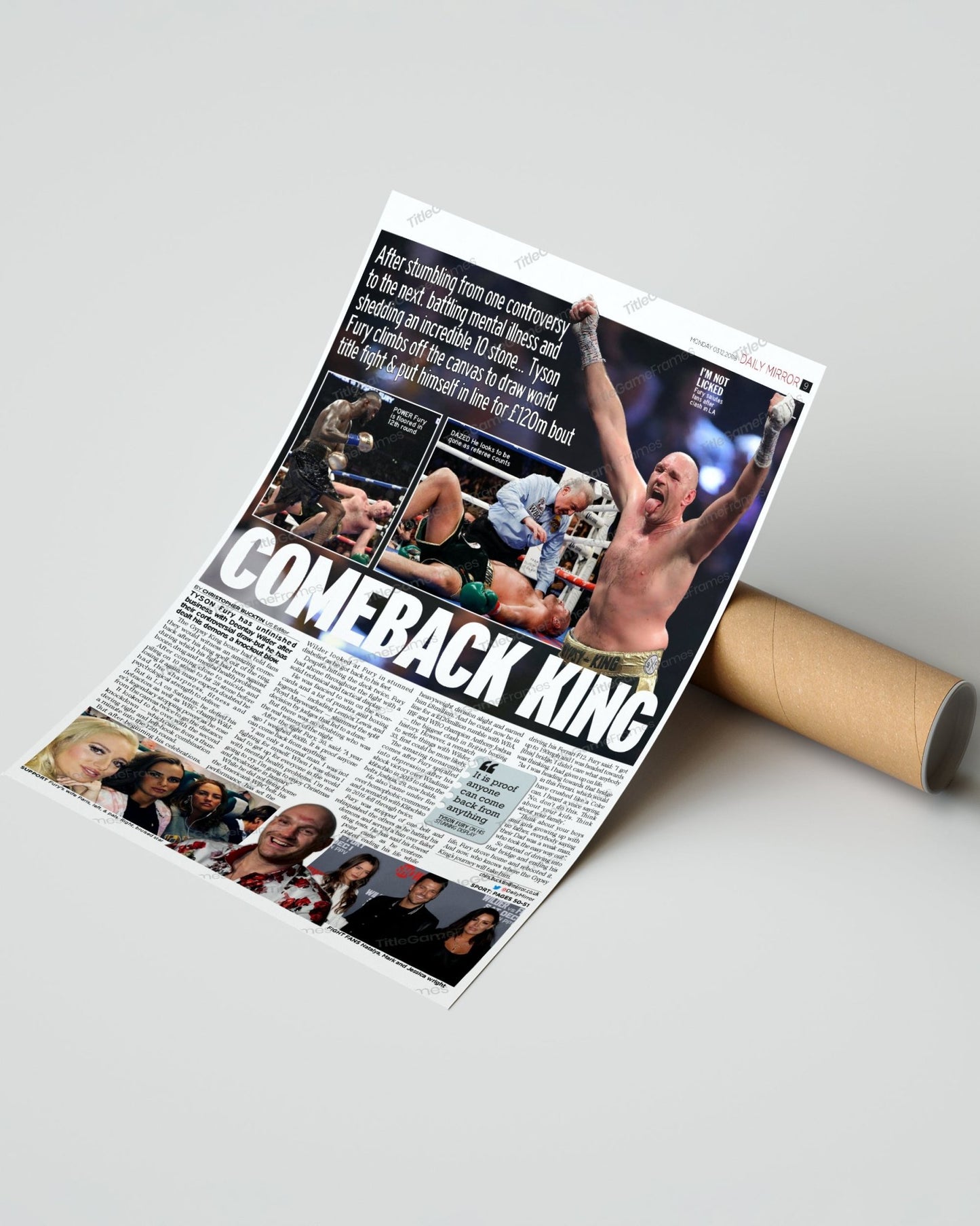2018 Tyson Fury vs. Deontay Wilder Heavyweight Boxing Framed Front Page Newspaper Print - TitleGameFrames.com