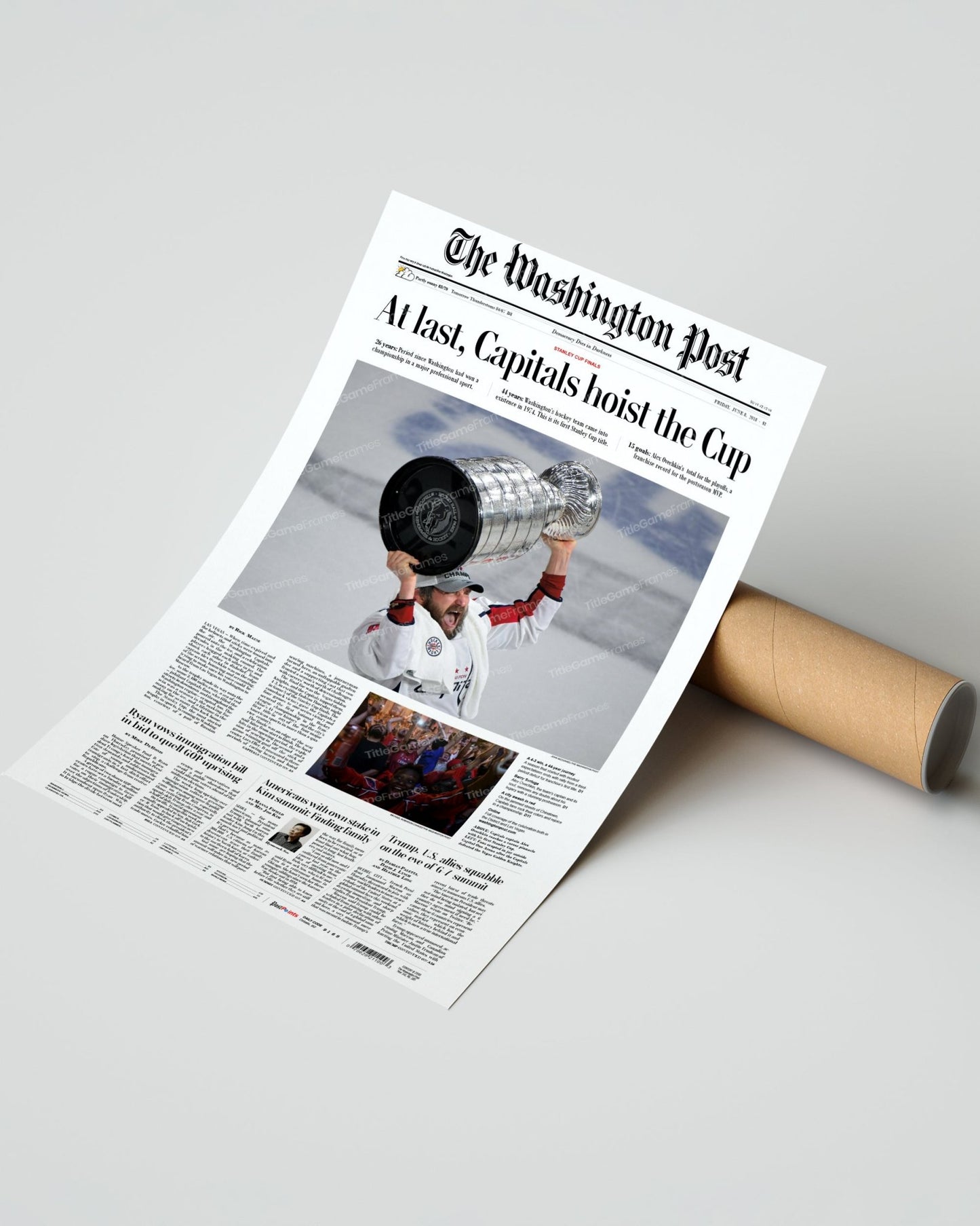2018 Washington Capitals Stanley Cup Champions "At Last" Framed Newspaper Print - TitleGameFrames.com