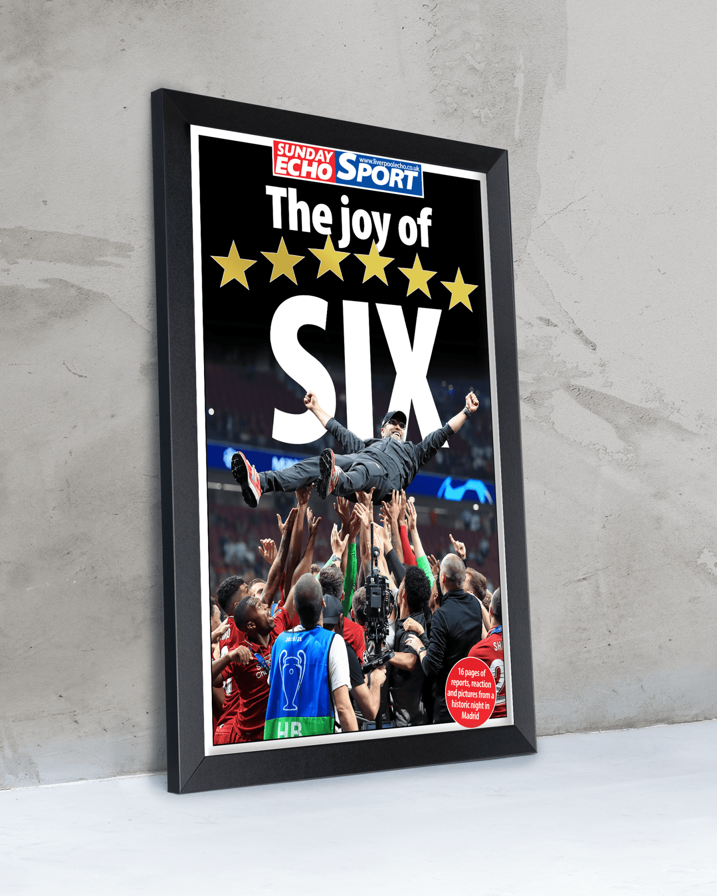 2019 Liverpool Football Champions League Winners "The Joy of Six" Framed Newspaper - TitleGameFrames.com