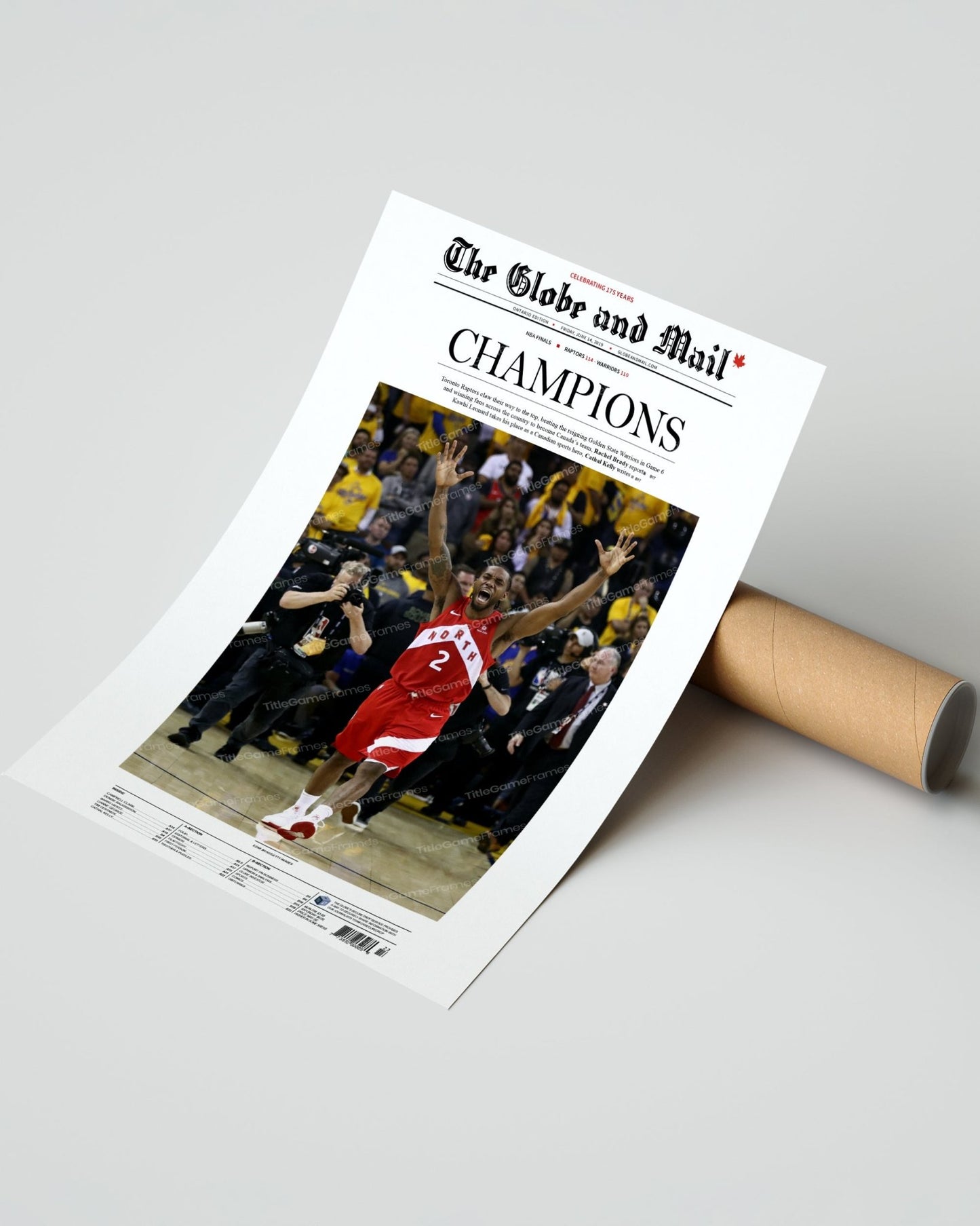2019 Toronto Raptors NBA Champion Framed Front Page Newspaper Print - TitleGameFrames.com